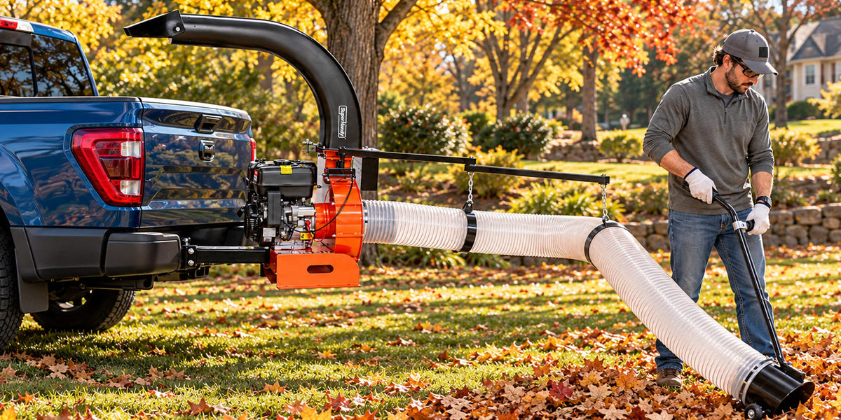 Lifestyle Image - SuperHandy Truck Loader Leaf Vacuum – 15HP Electric Start Engine, Serrated Metal Impeller, Hitch or Tailgate Mount, Commercial Debris Vacuum for Lawn & Landscape Cleanup