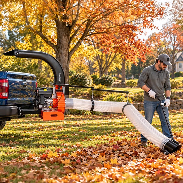 Lifestyle Image - SuperHandy Truck Loader Leaf Vacuum – 15HP Electric Start Engine, Serrated Metal Impeller, Hitch or Tailgate Mount, Commercial Debris Vacuum for Lawn & Landscape Cleanup