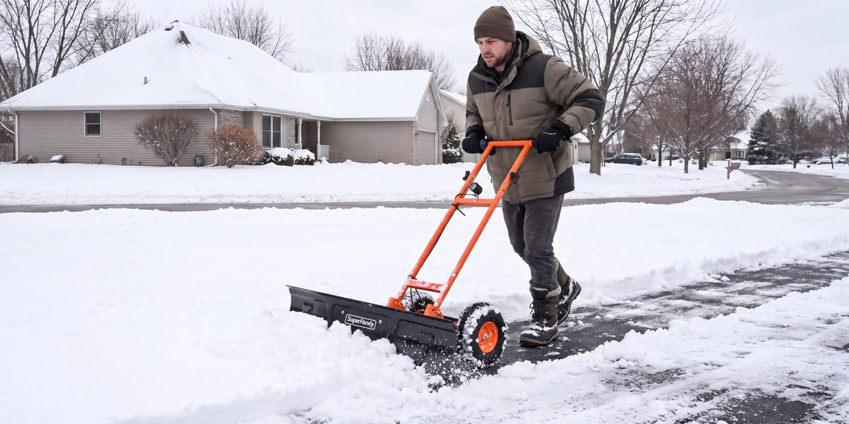 SuperHandy Power Assisted Snow Shovel, 40" Wheeled Snow Pusher w/LED Light