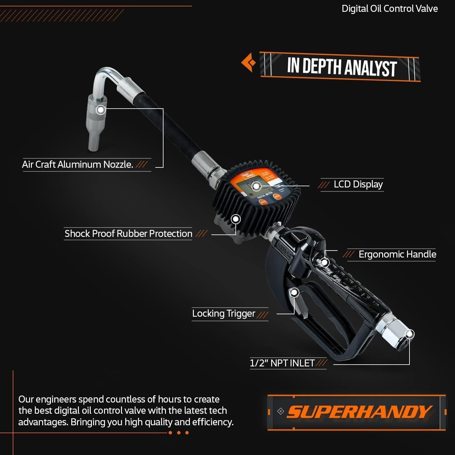 SuperHandy Digital Oil Gun - 10GPM, 1/2" Inlet