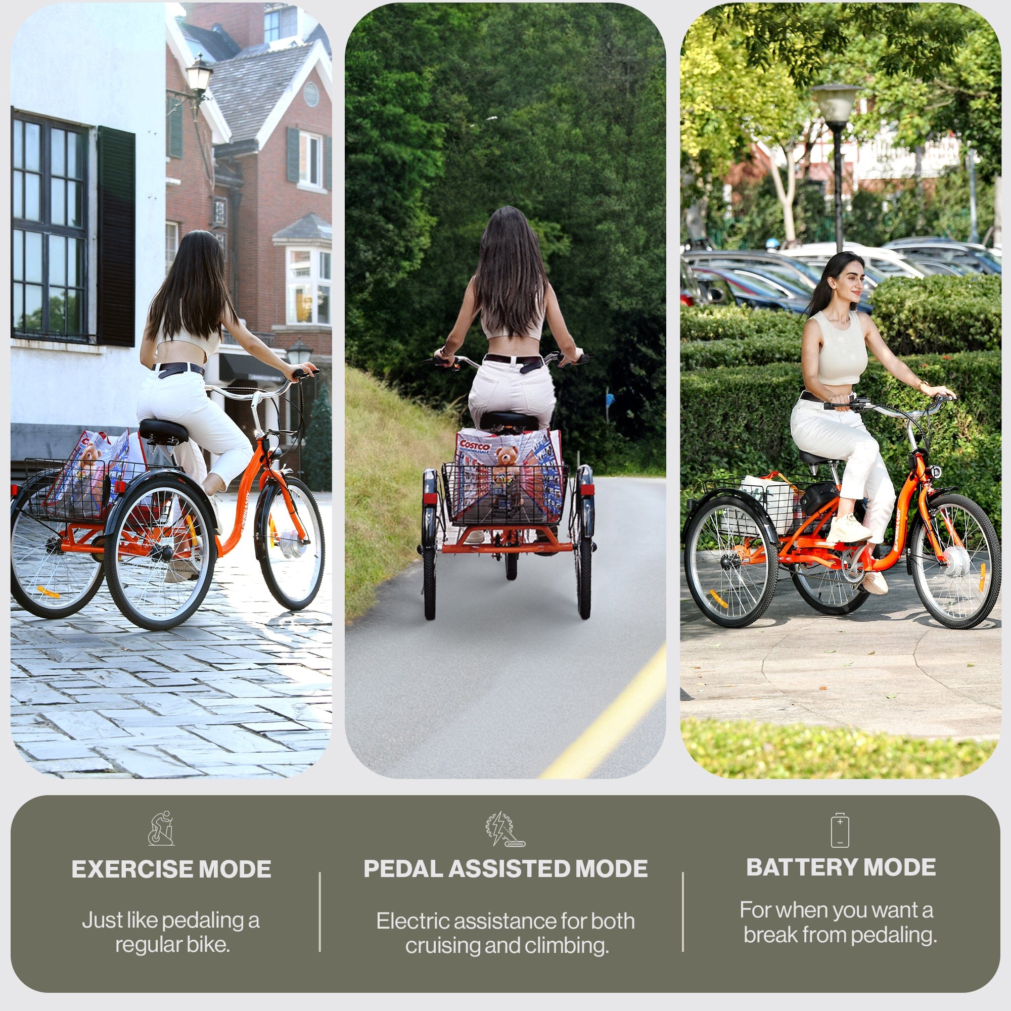 SuperHandy EcoRide Electric Tricycle + Bike Lock and Tire Pump Kit
