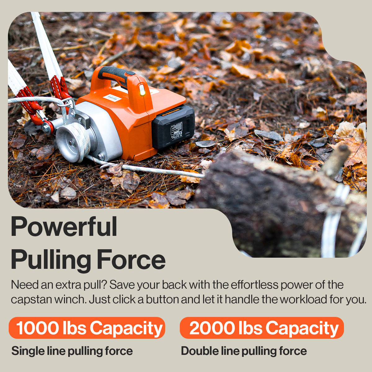 SuperHandy Electric Capstan Winch - 48V 2Ah Battery, Low-Stretch Rope
