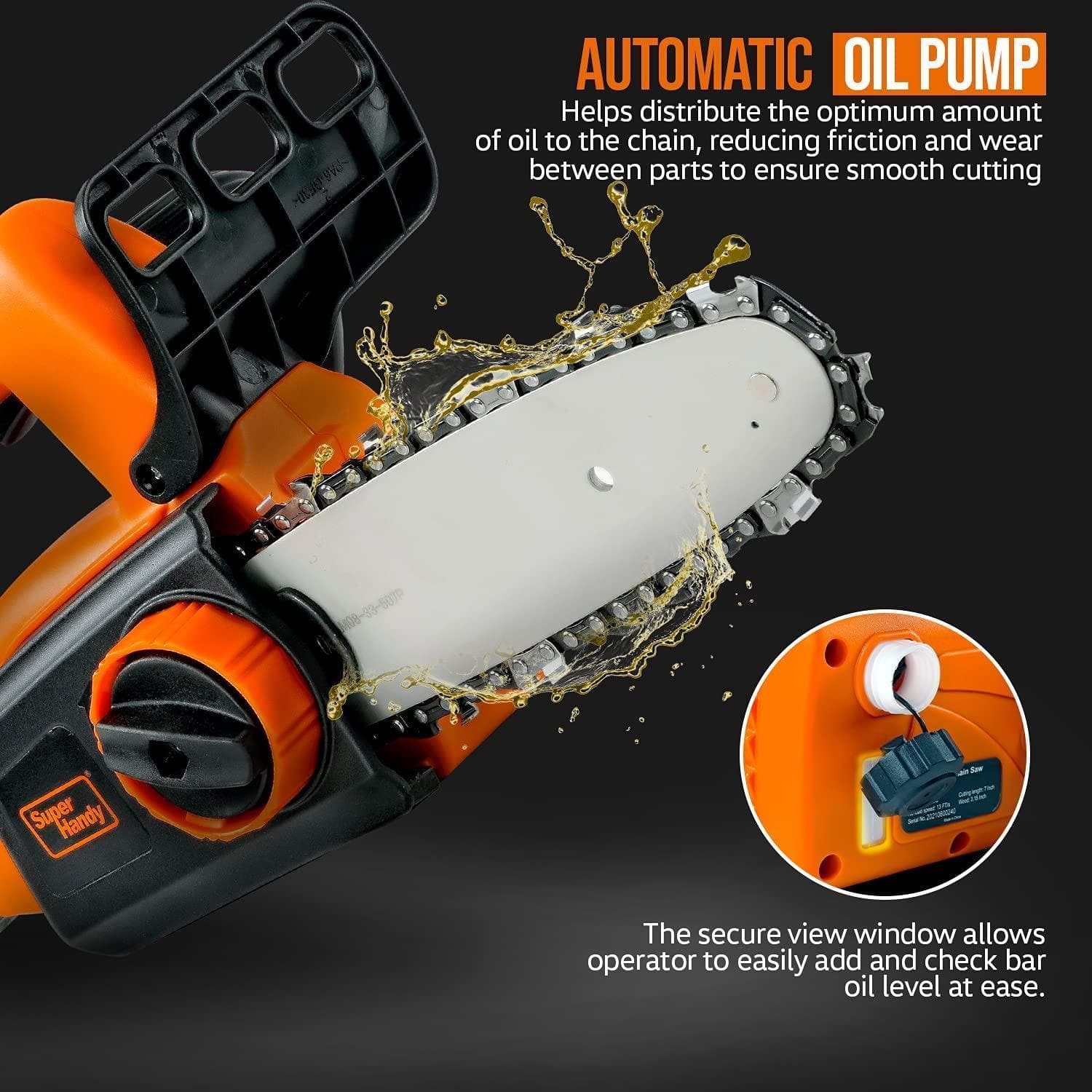 SuperHandy Electric Mini Chainsaw - 20V 2Ah Battery, 8" Bar