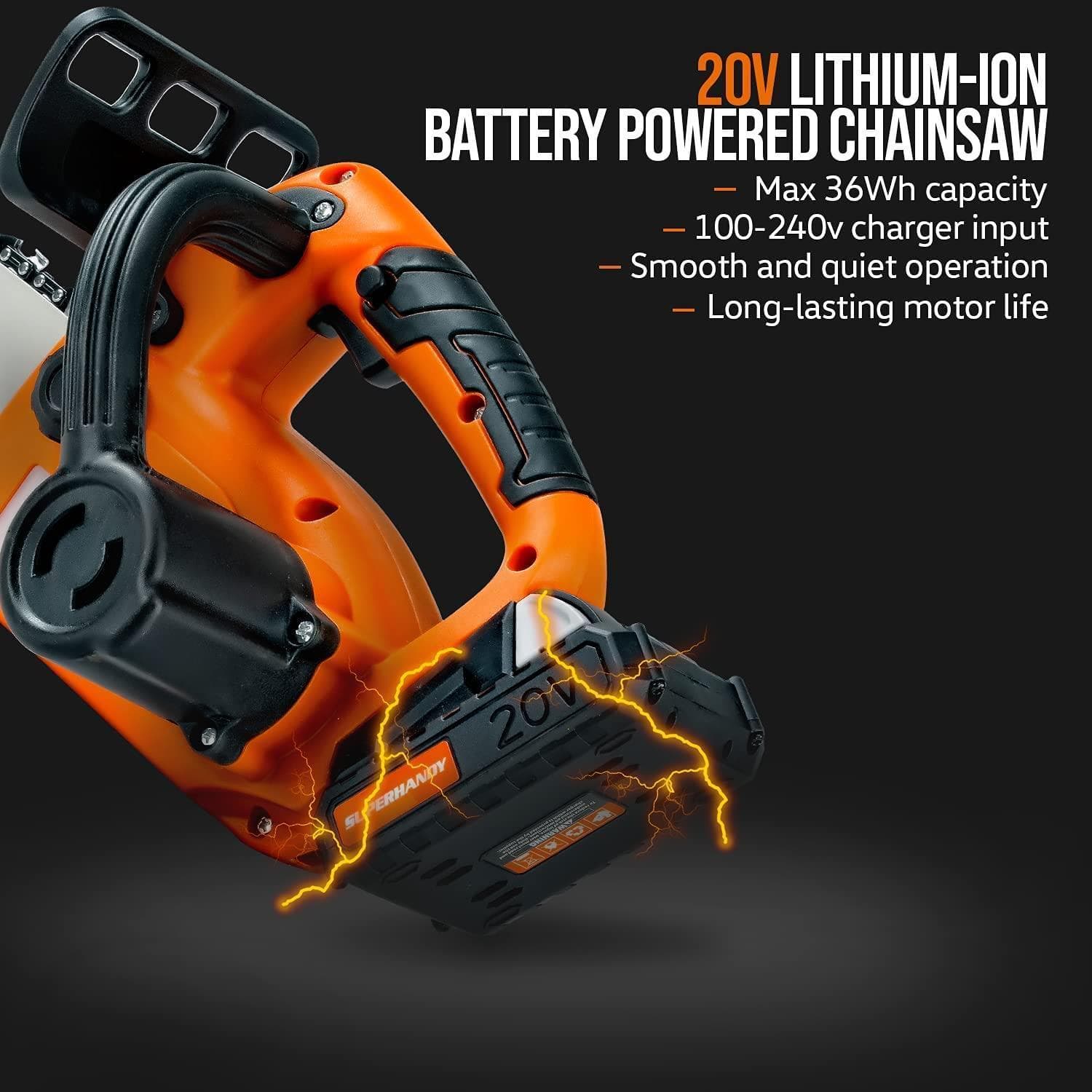SuperHandy Electric Mini Chainsaw - 20V 2Ah Battery, 8" Bar