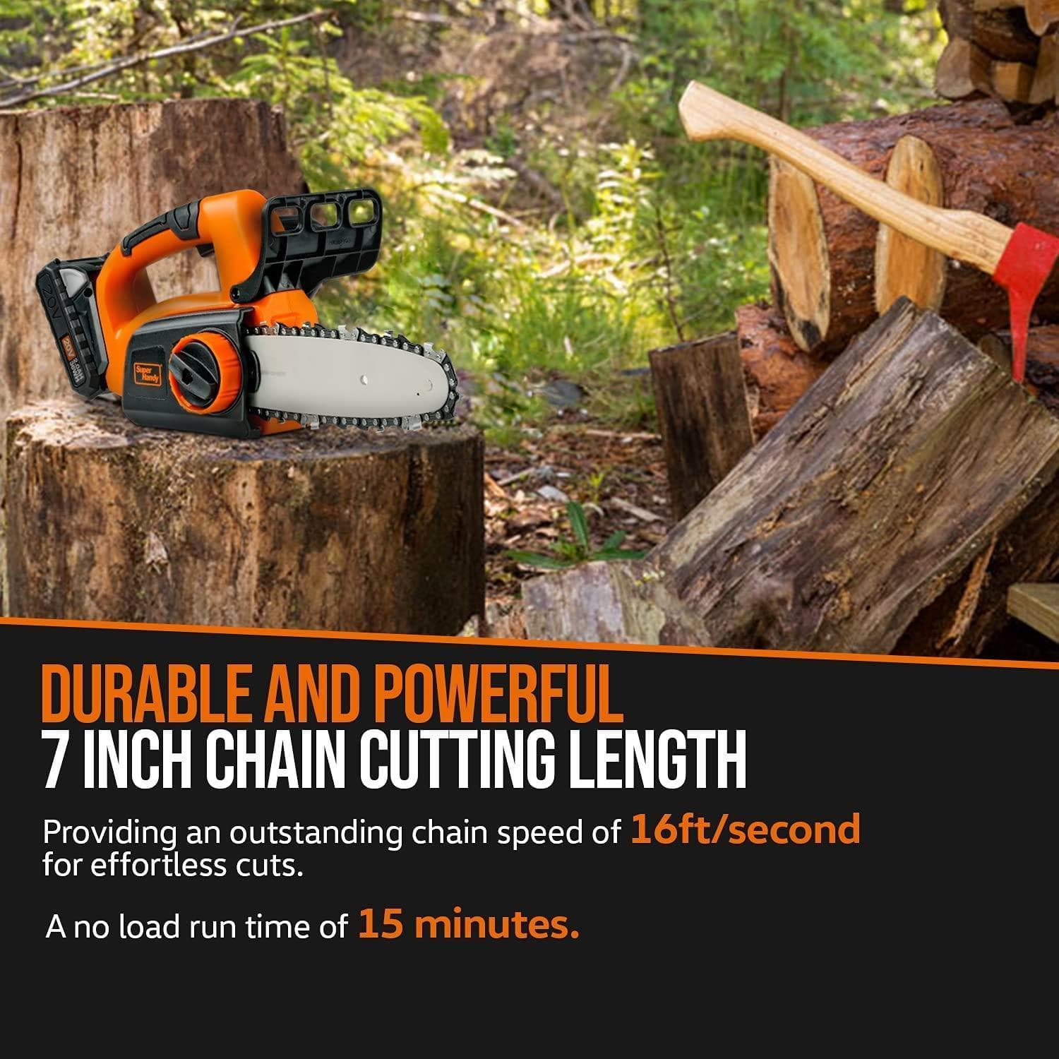 SuperHandy Electric Mini Chainsaw - 20V 2Ah Battery, 8" Bar