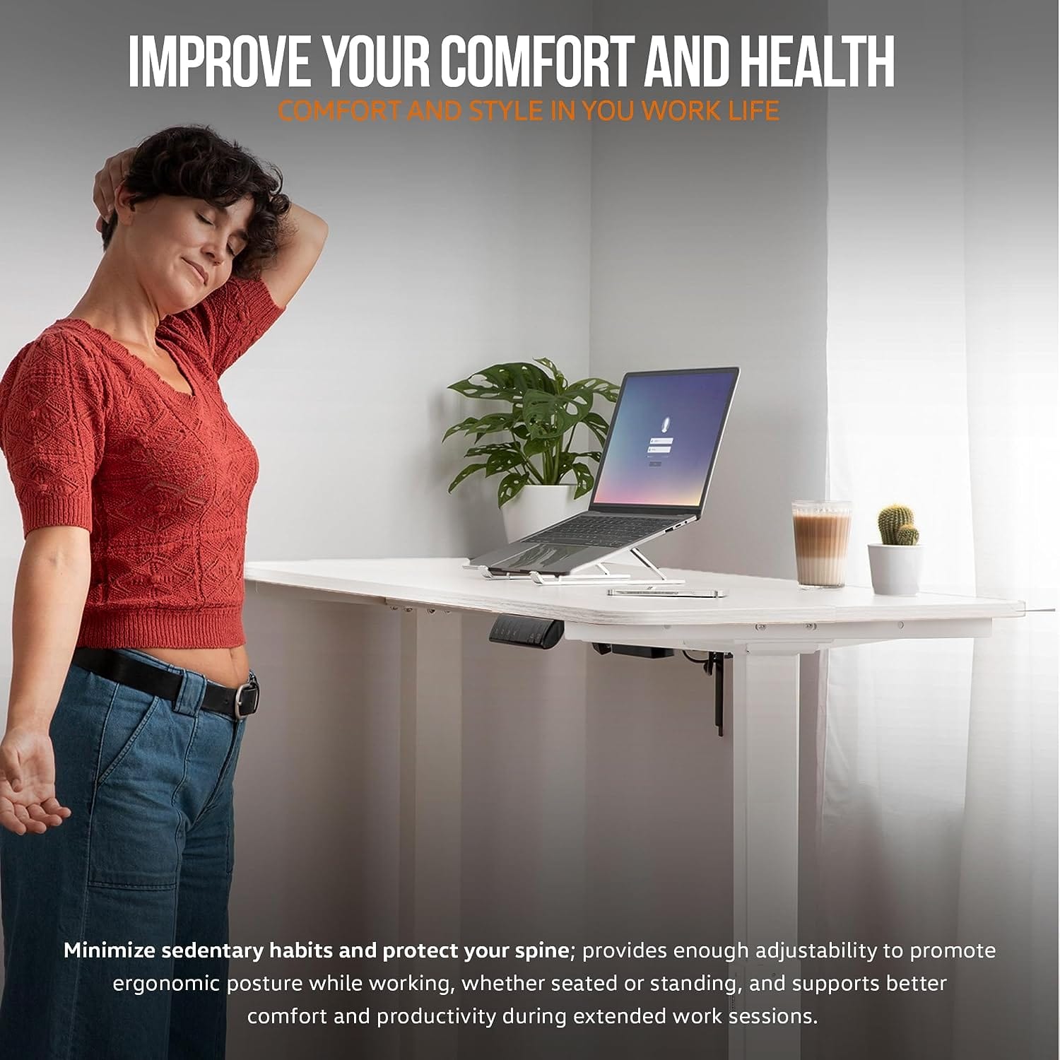 SuperHandy Electric Standing Desk - 48"x30" Pristine White