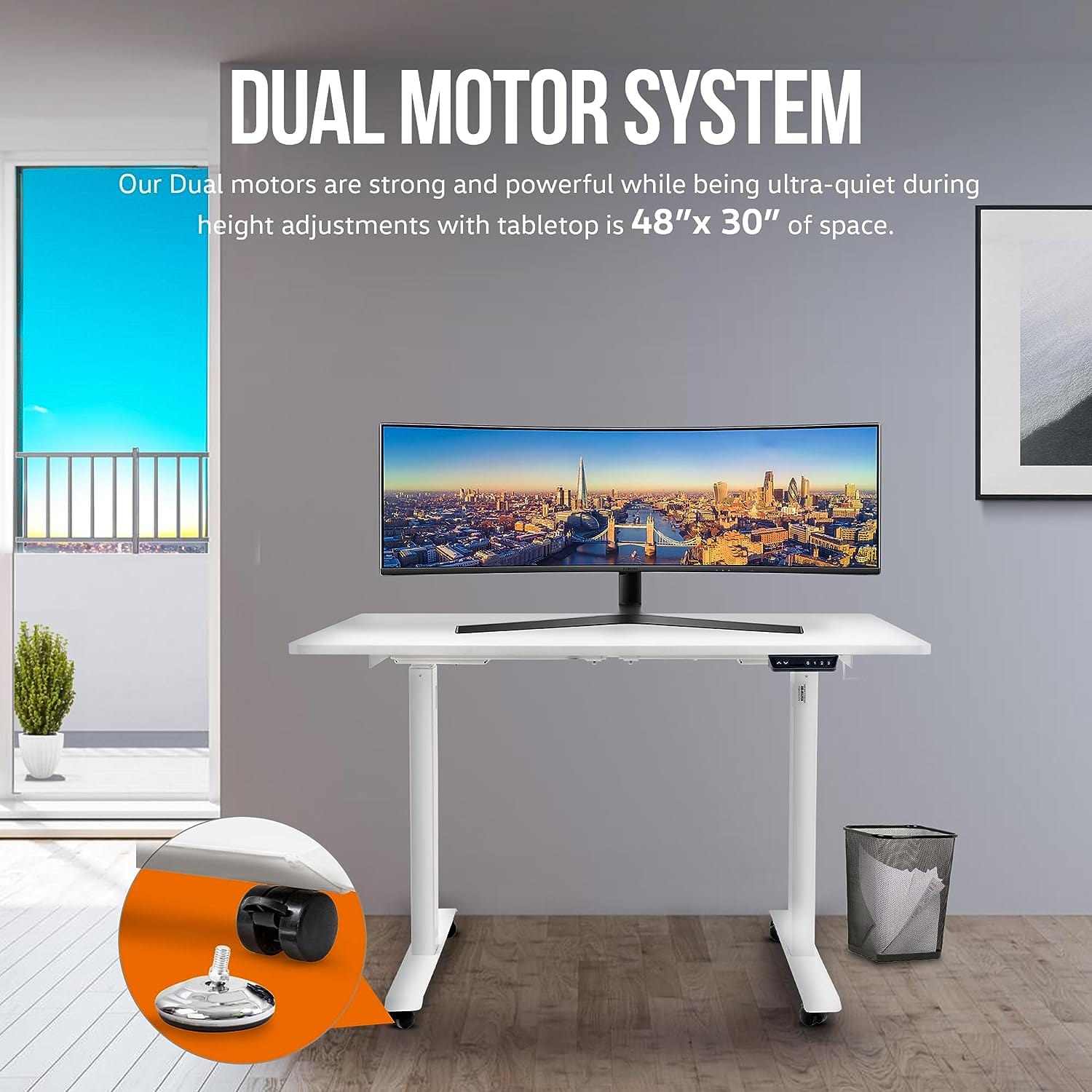 SuperHandy Electric Standing Desk - 48"x30" Pristine White