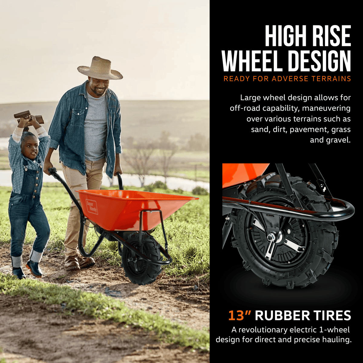 SuperHandy Electric Wheelbarrow - 24V 12Ah Battery, 330Lb Capacity