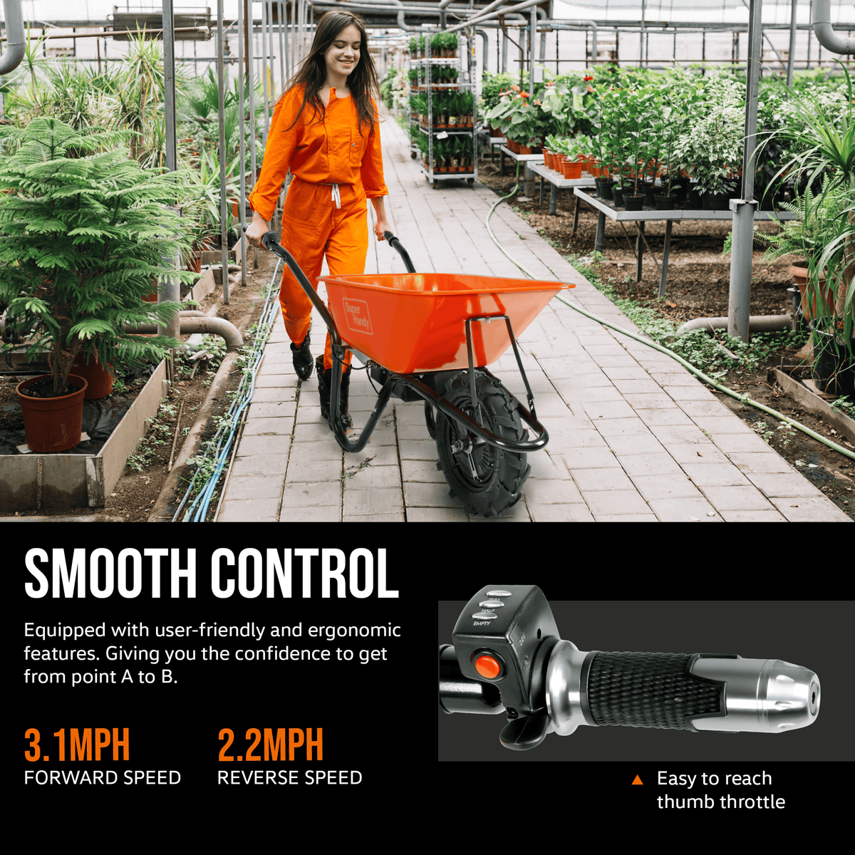 SuperHandy Electric Wheelbarrow - 24V 12Ah Battery, 330Lb Capacity