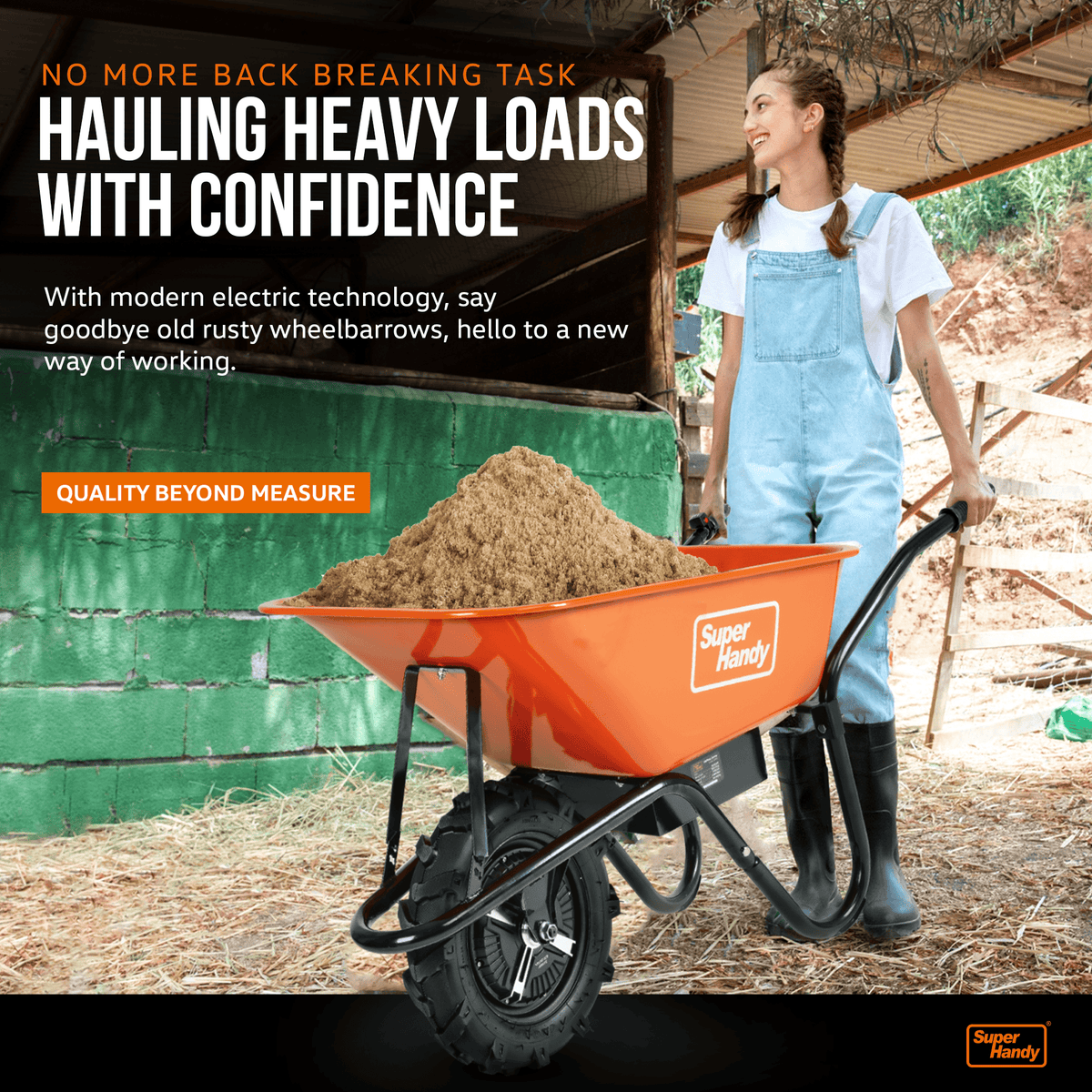 SuperHandy Electric Wheelbarrow - 24V 12Ah Battery, 330Lb Capacity