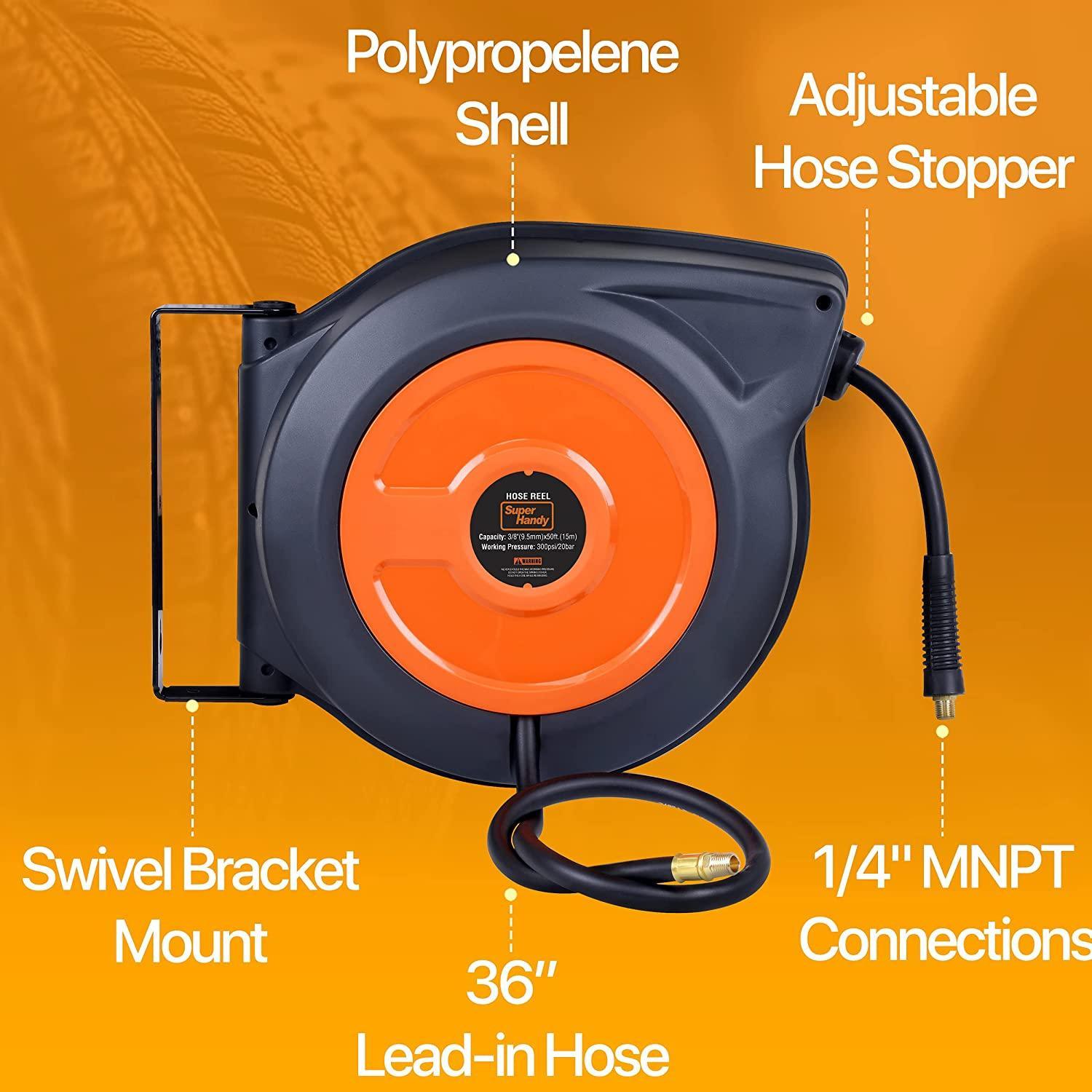 SuperHandy Enclosed Air Hose Reel - 50' Ft Hose Length, Retractable & Mountable