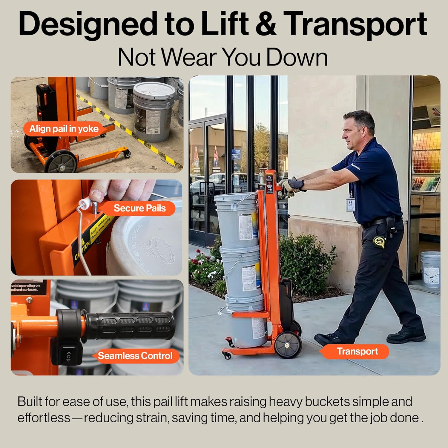 SuperHandy - Outdoor Tools & Mobility Electric Pail Lift Hand Truck, for 5-Gallon Buckets, 48V 2Ah Battery Powered Lifter, for Easy Loading