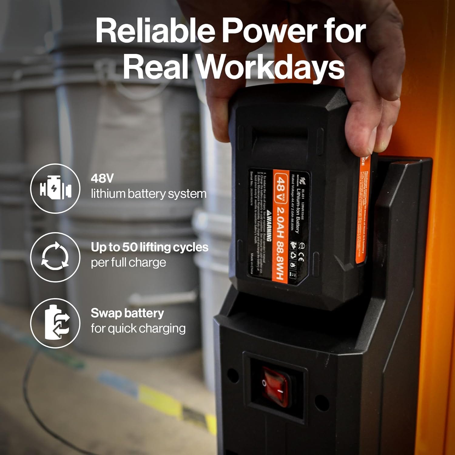 SuperHandy - Outdoor Tools & Mobility Electric Pail Lift Hand Truck, for 5-Gallon Buckets, 48V 2Ah Battery Powered Lifter, for Easy Loading