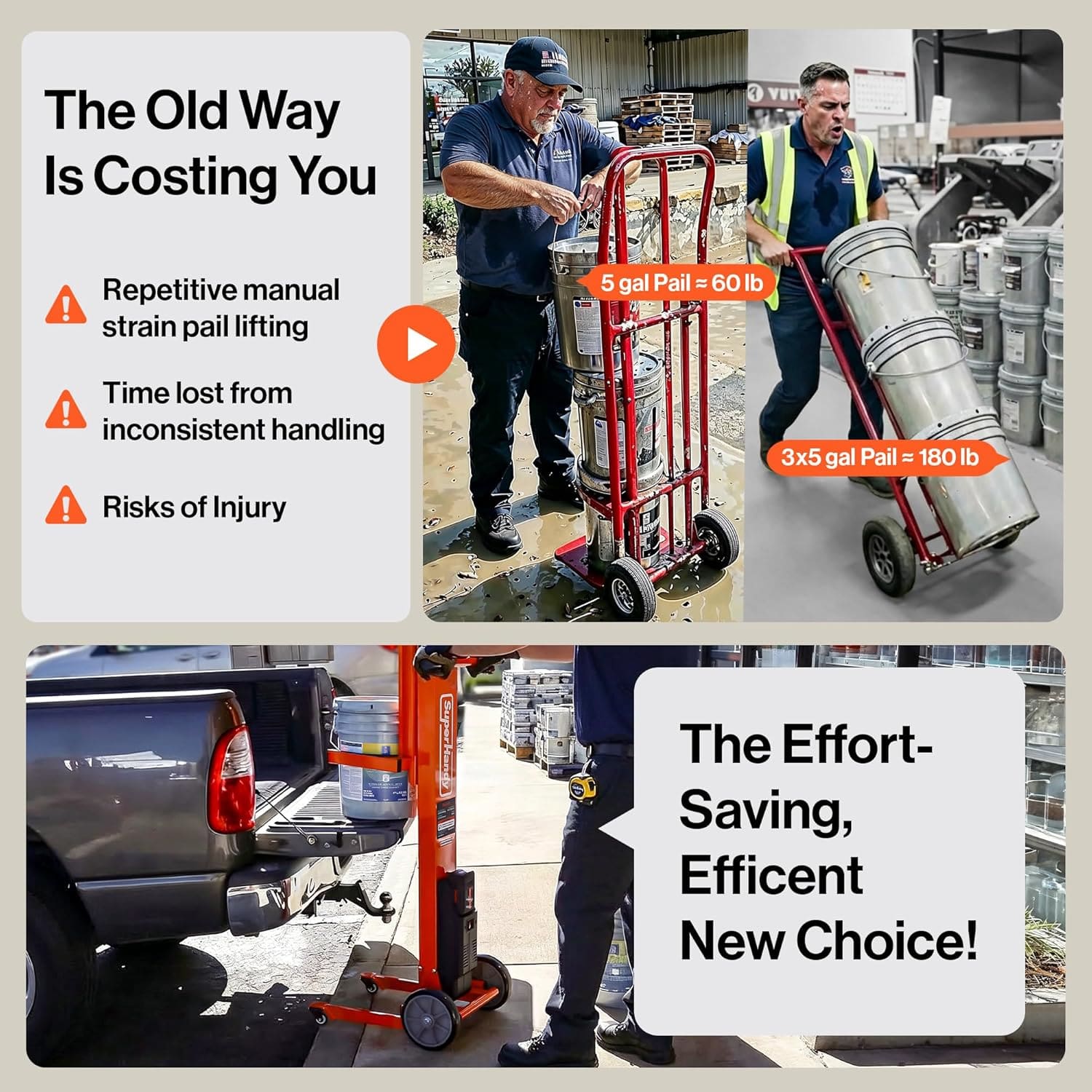 SuperHandy - Outdoor Tools & Mobility Electric Pail Lift Hand Truck, for 5-Gallon Buckets, 48V 2Ah Battery Powered Lifter, for Easy Loading