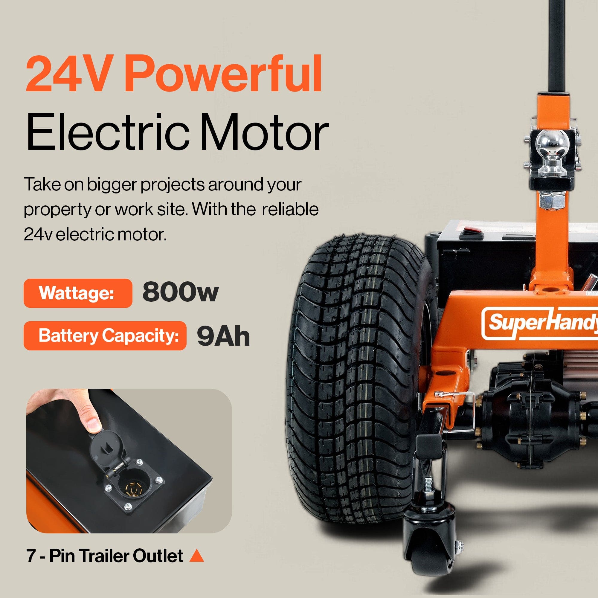 SuperHandy - Outdoor Tools & Mobility Electric Trailer Dolly Pro - 24V 9Ah Battery, 7500Lbs Towing Capacity