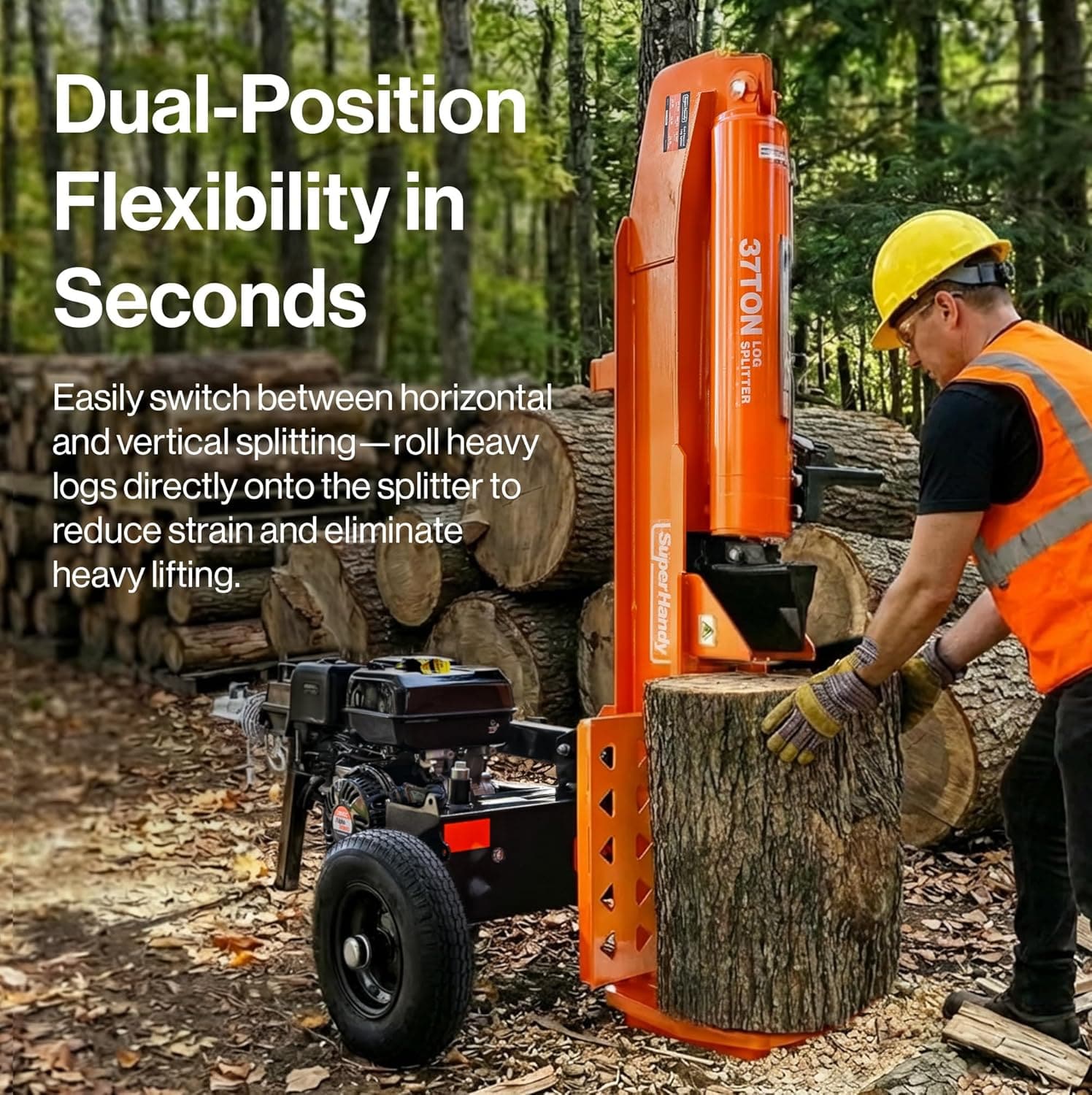 SuperHandy - Outdoor Tools & Mobility Superhandy 37 Ton 389 cc Gas Powered Log Splitter w/Vertical/Horizontal Operation, Towable with 2'' Ball Coupler