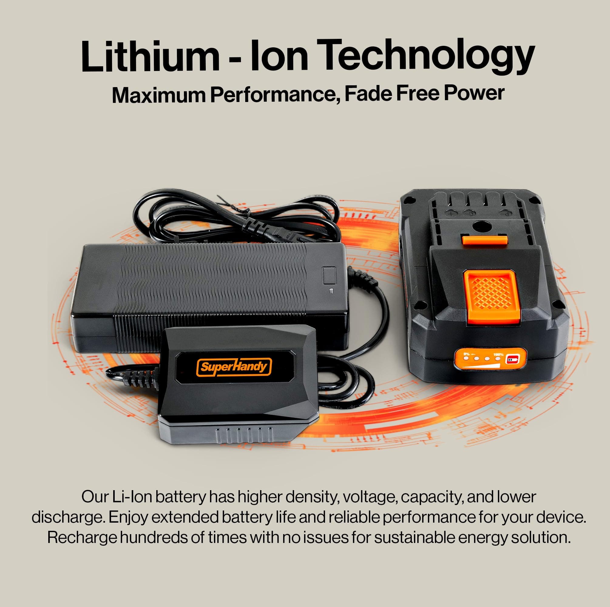 SuperHandy - Outdoor Tools & Mobility SuperHandy 48V 2Ah Battery with Charger , Fast Charging, Impact-Resistant Case – Compatible with Mobility Scooters, Augers, and More