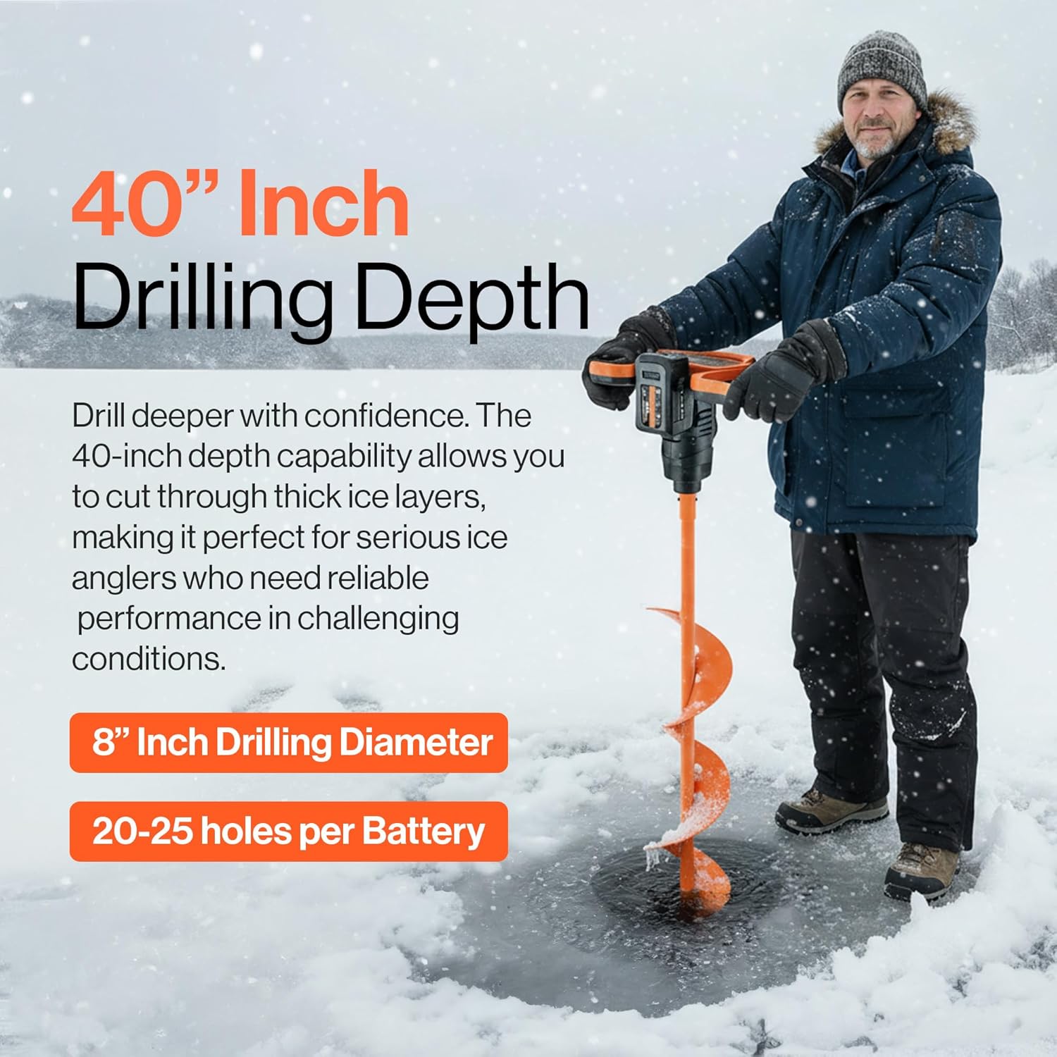 SuperHandy - Outdoor Tools & Mobility SuperHandy 48V Cordless Ice Auger with 8" Steel Bit,40" Ice Drilling Depth