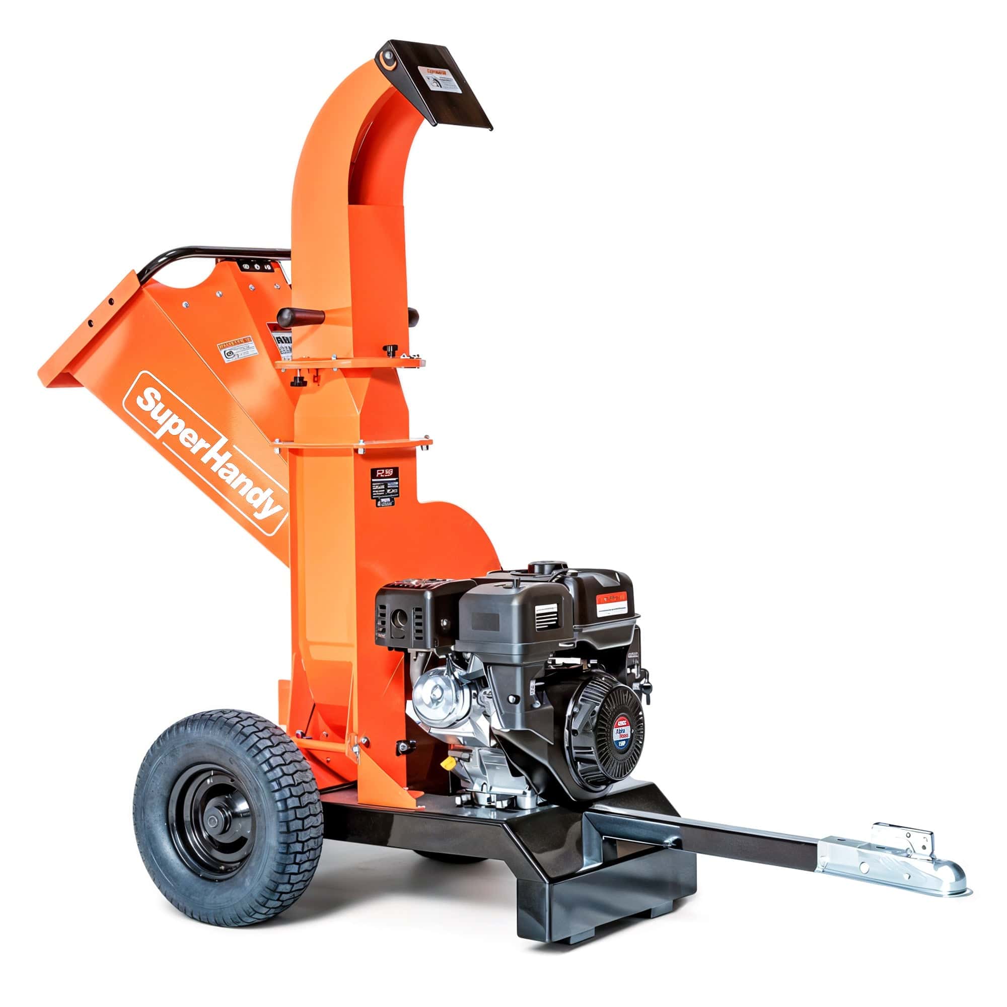 SuperHandy - Outdoor Tools & Mobility SuperHandy Towable Wood Chipper – 4 in. Chipping Capacity, 15HP Gas Engine, 13 in. Wheels, Electric Start, Trailer-Ready with 2 in. Coupler