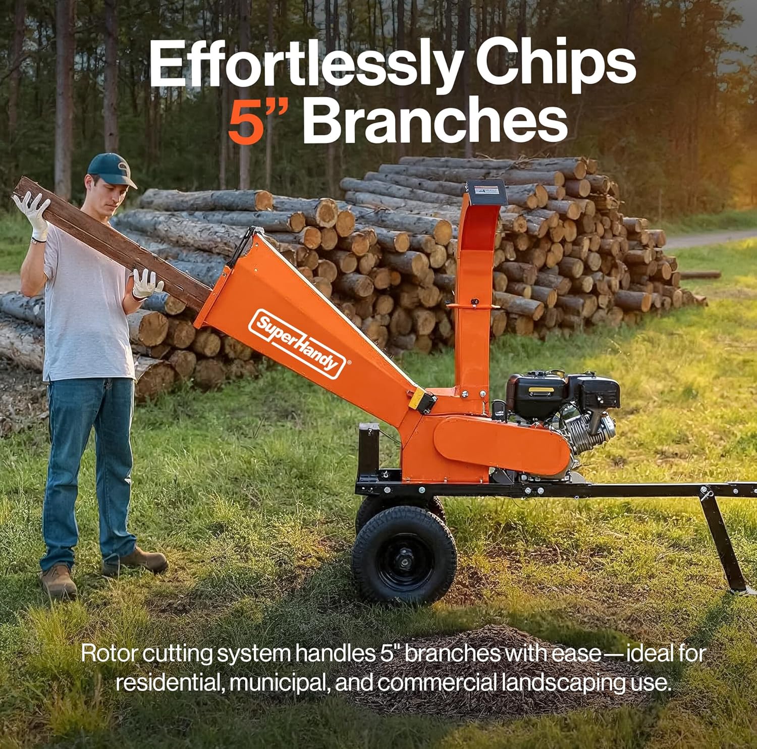 SuperHandy - Outdoor Tools & Mobility SuperHandy Towable Wood Chipper Shredder – 5 in. Chipping Capacity, 15HP , 420cc Engine, Heavy Duty for Yard, Forestry, or Landscaping