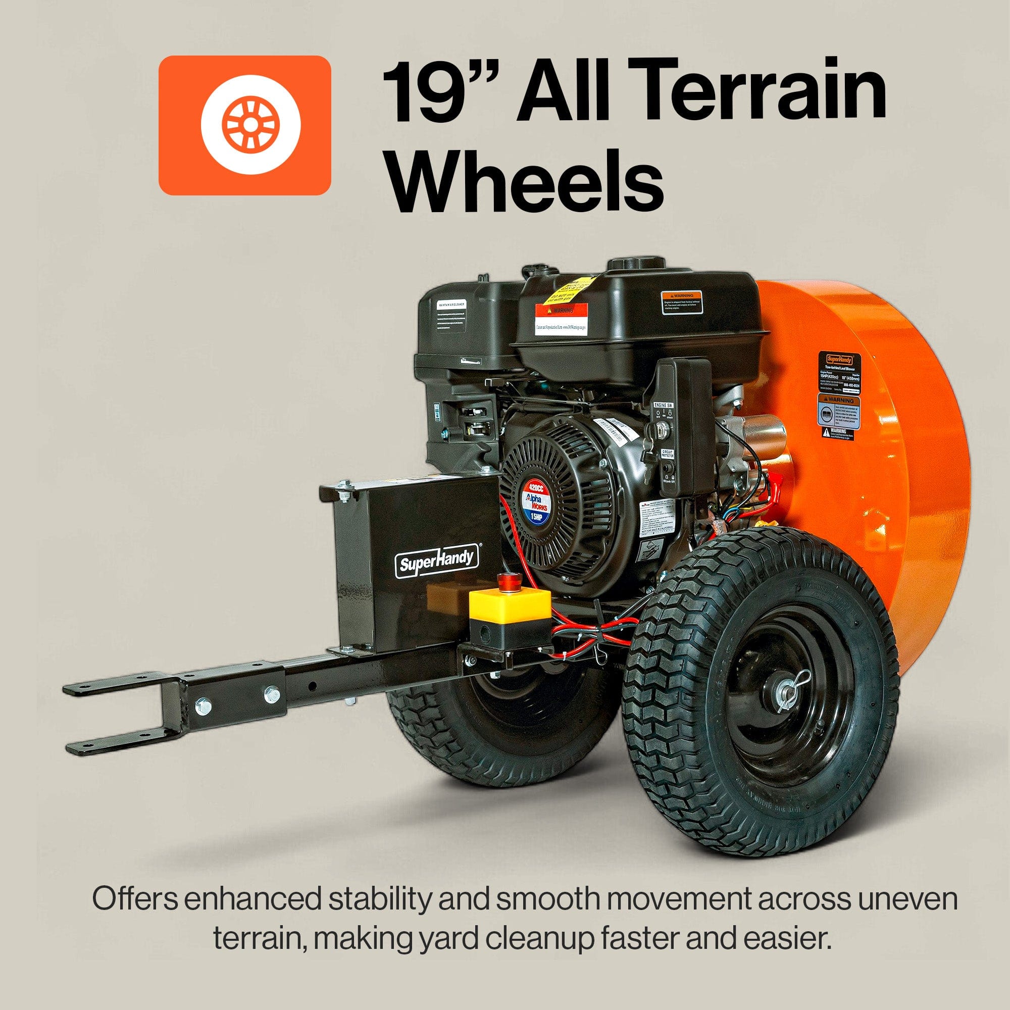 SuperHandy - Outdoor Tools & Mobility Tow-Behind Leaf Blower – 15HP Electric Start Gas Engine 3000 CFM, 207 MPH Air Speed