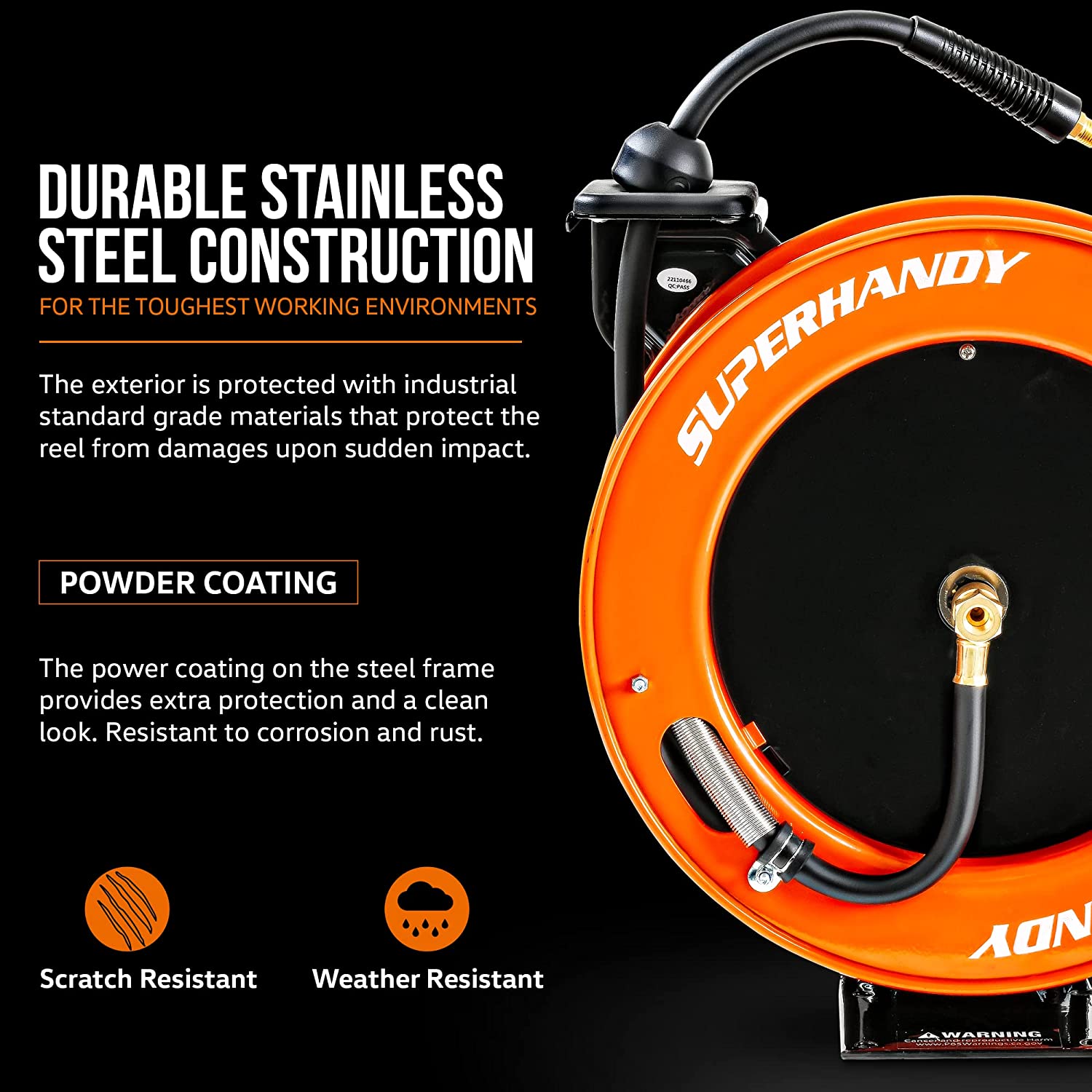 SuperHandy Steel Air Hose Reel - 50' Ft Hose Length, Retractable & Mountable (Upgraded)