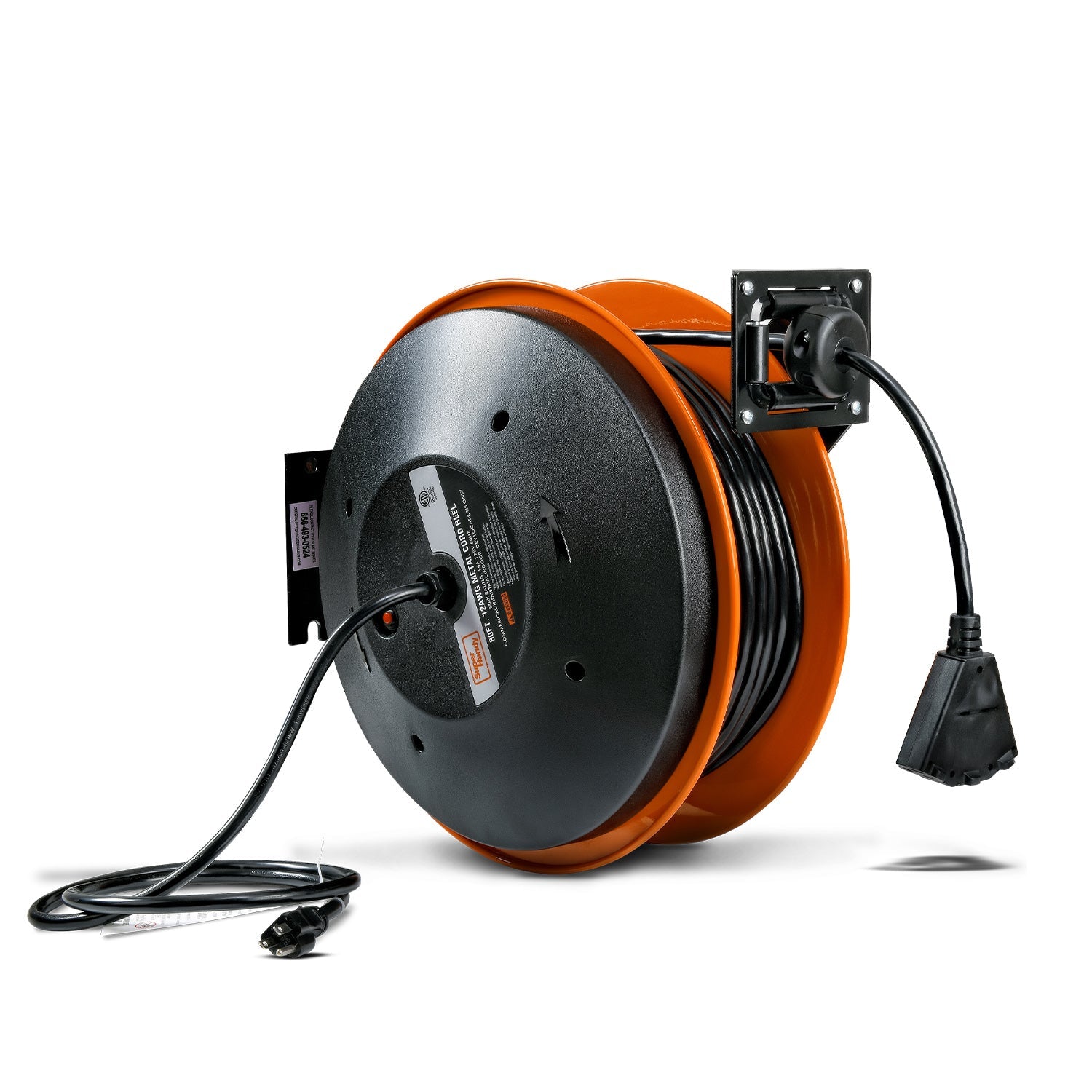 SuperHandy Steel Extension Cord Reel - 12AWG, 80' Ft Cord Length