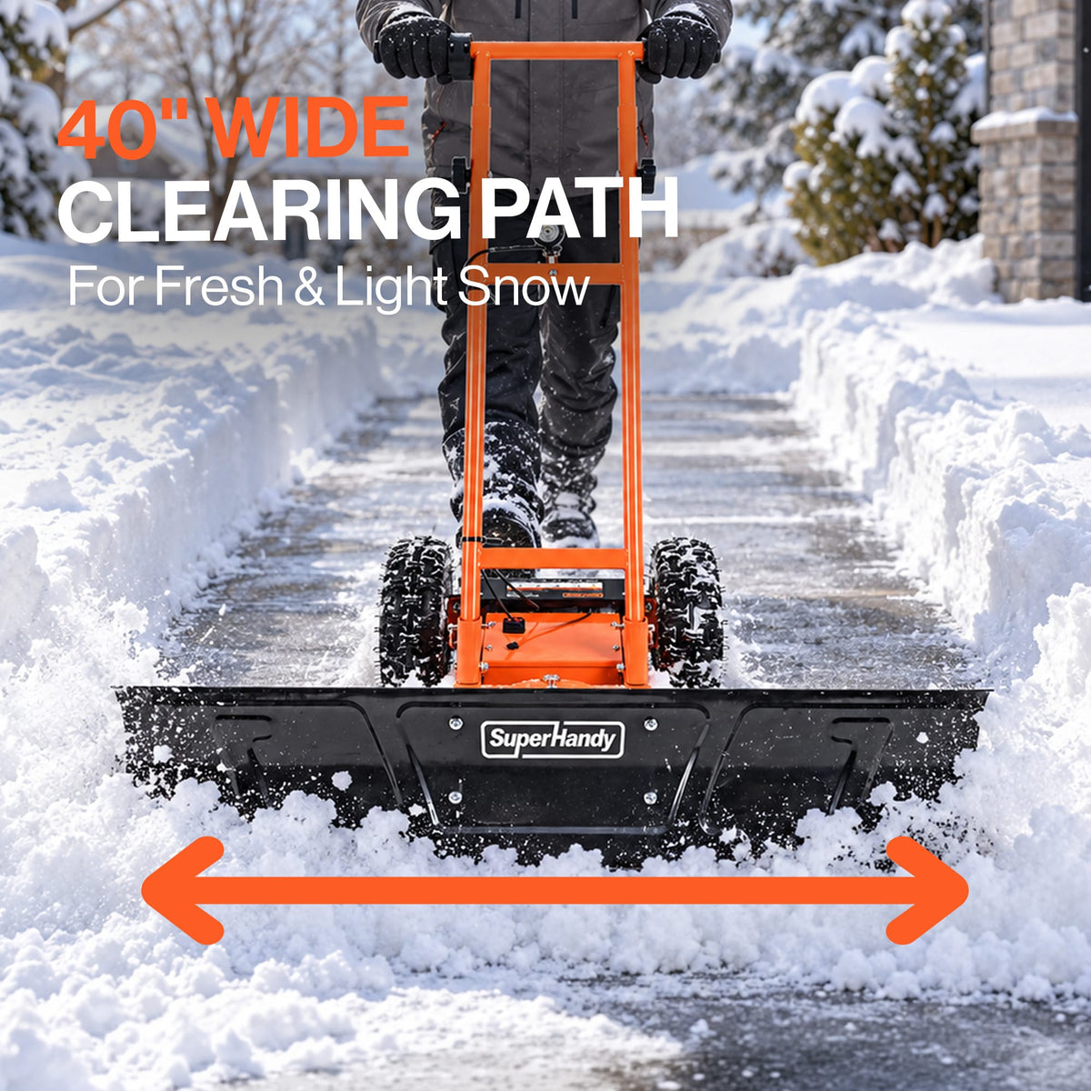 SuperHandy SuperHandy Power Assisted Snow Shovel, 40" Wheeled Snow Pusher w/LED Light