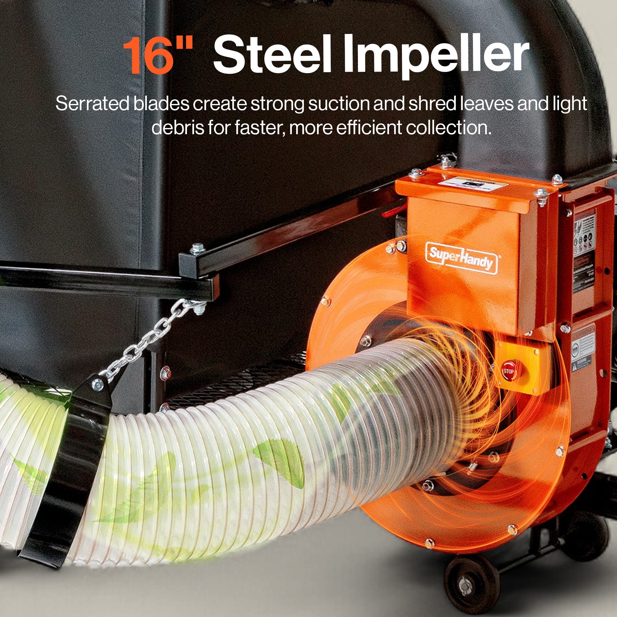 SuperHandy SuperHandy Towable Leaf and Lawn Vacuum – 180 Gal Collection, 15HP Electric Start Engine, Serrated Impeller, Pin-Hitch, One-Hand Dump, 13 in. Wheels