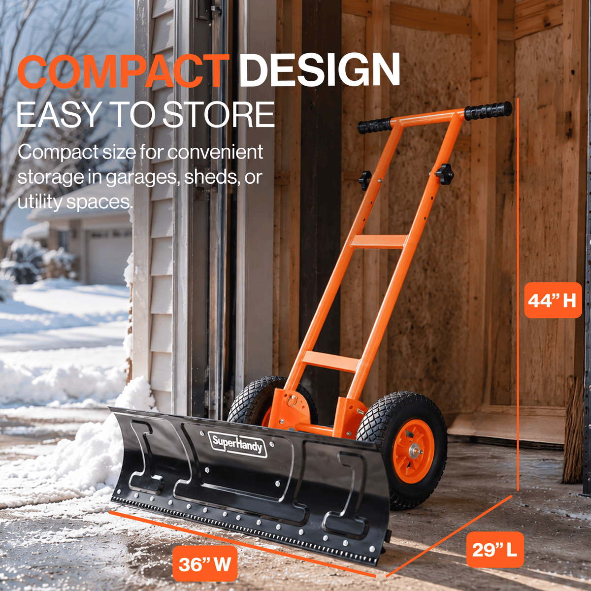 SuperHandy Superhandy Wheeled Snow Shovel, 36" Snow Pusher with Adjustable Blade Angle