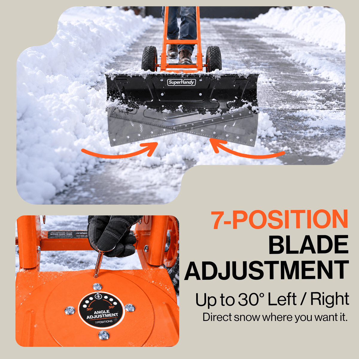 SuperHandy Superhandy Wheeled Snow Shovel, 36" Snow Pusher with Adjustable Blade Angle