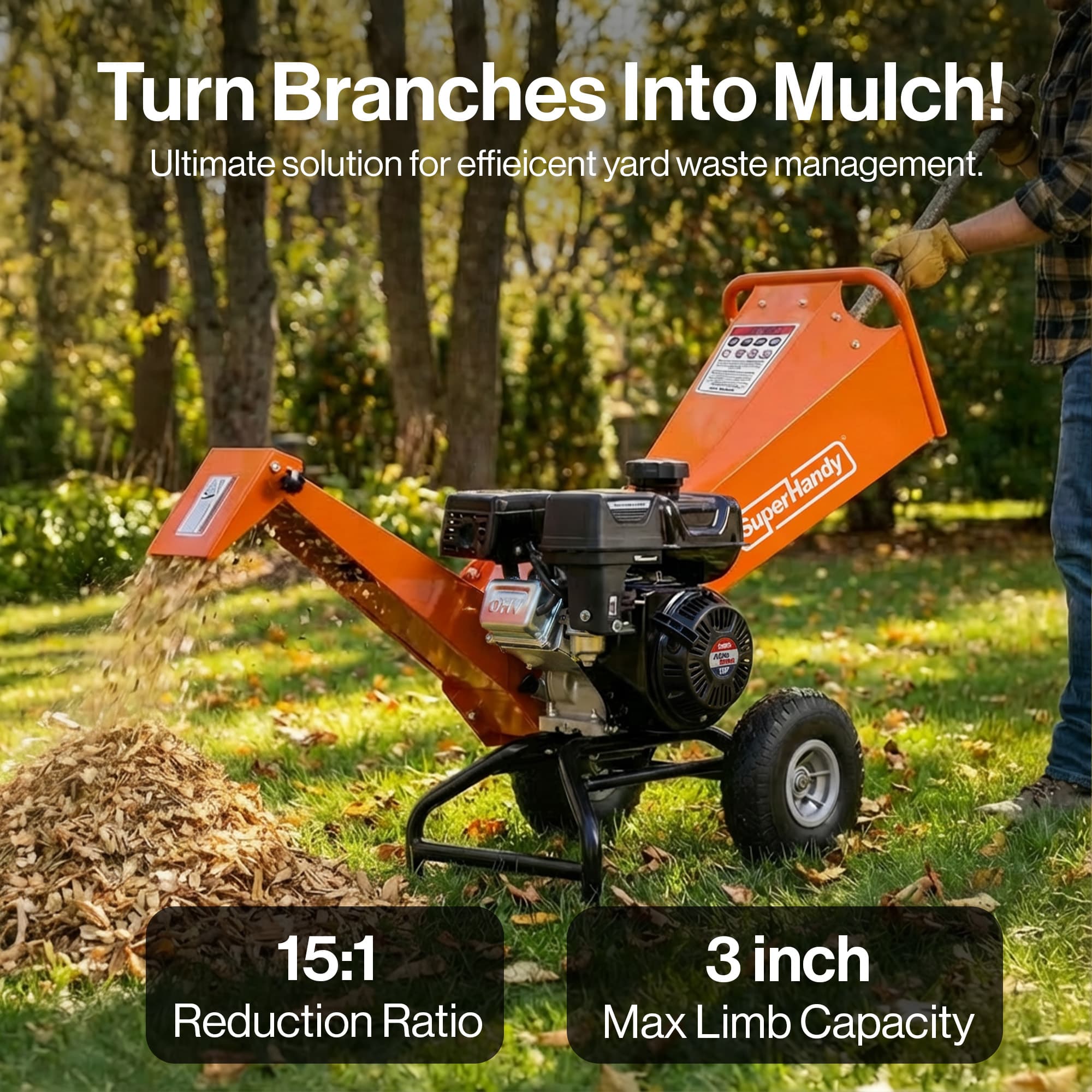 SuperHandy SuperHandy Wood Chipper Compact - 7HP 212CC, 3" Max Branch Capacity