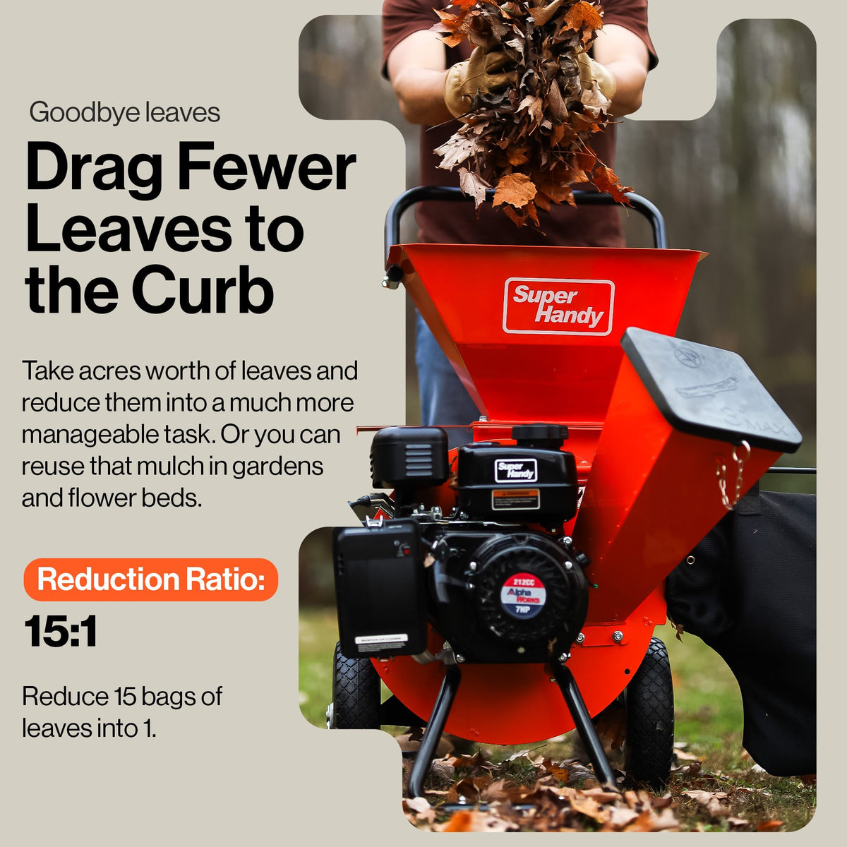 SuperHandy SuperHandy Wood Chipper Pro - 7HP 212CC, 3" Max Branch Capacity