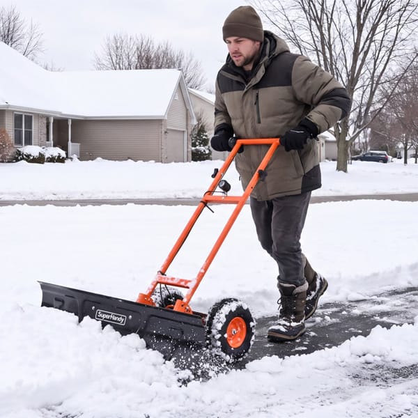 SuperHandy Power Assisted Snow Shovel, 40" Wheeled Snow Pusher w/LED Light