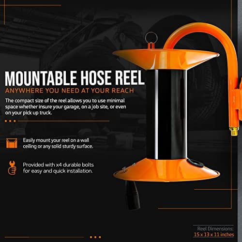 SuperHandy Air Hose Reel - Supports up to 3/8" Inch x 100' Feet Hose (Reel Only)