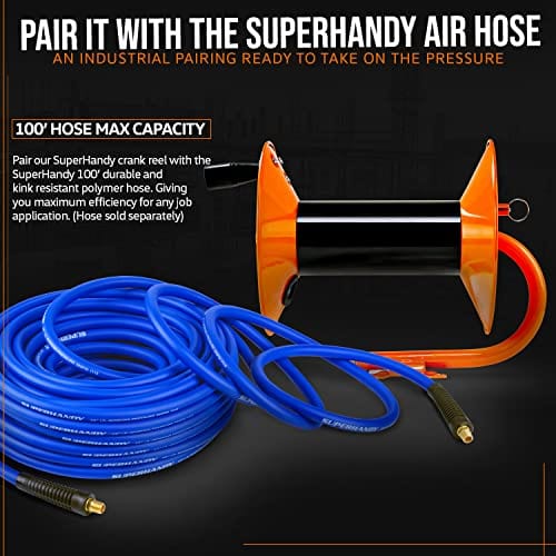 Manual Air Hose Reel with 1/4 inch x 100 feet Hybrid Polymer Air Hose