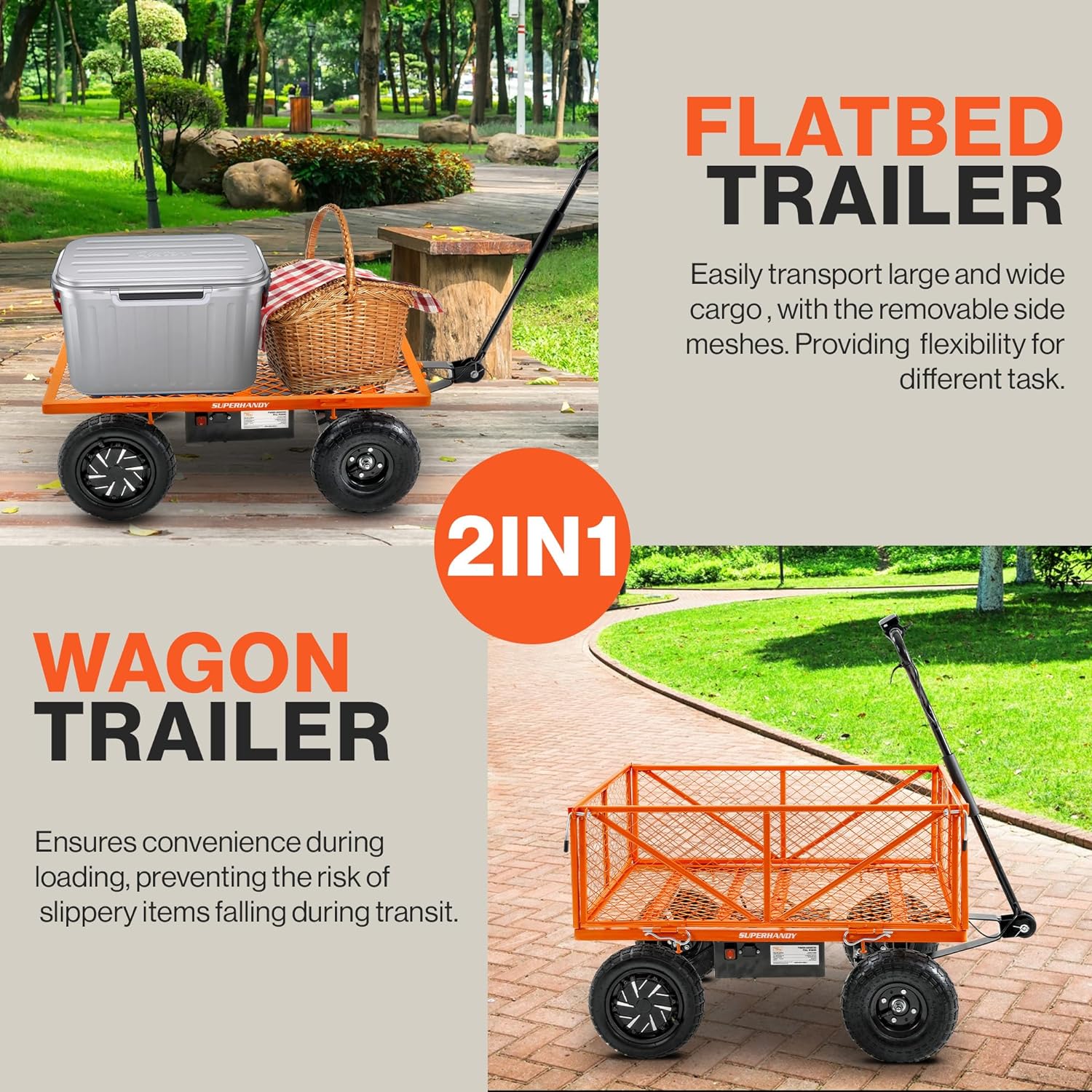 SuperHandy Electric Garden Cart Pro - 5.7 Cu Ft, Convertible Flatbed, 440lb Load