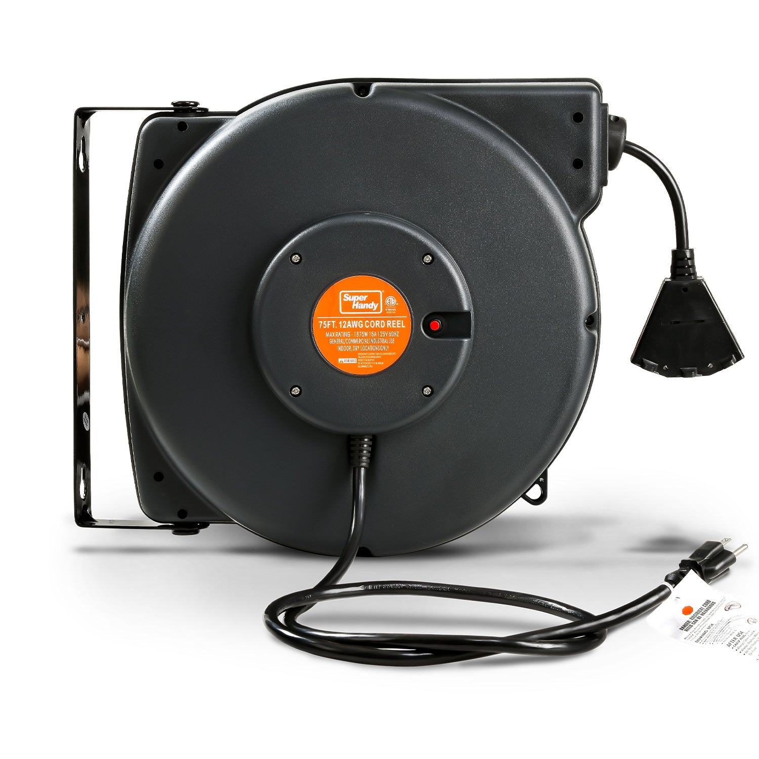 SuperHandy Extension Cord Reel - 12AWG x 75' ft, 15A