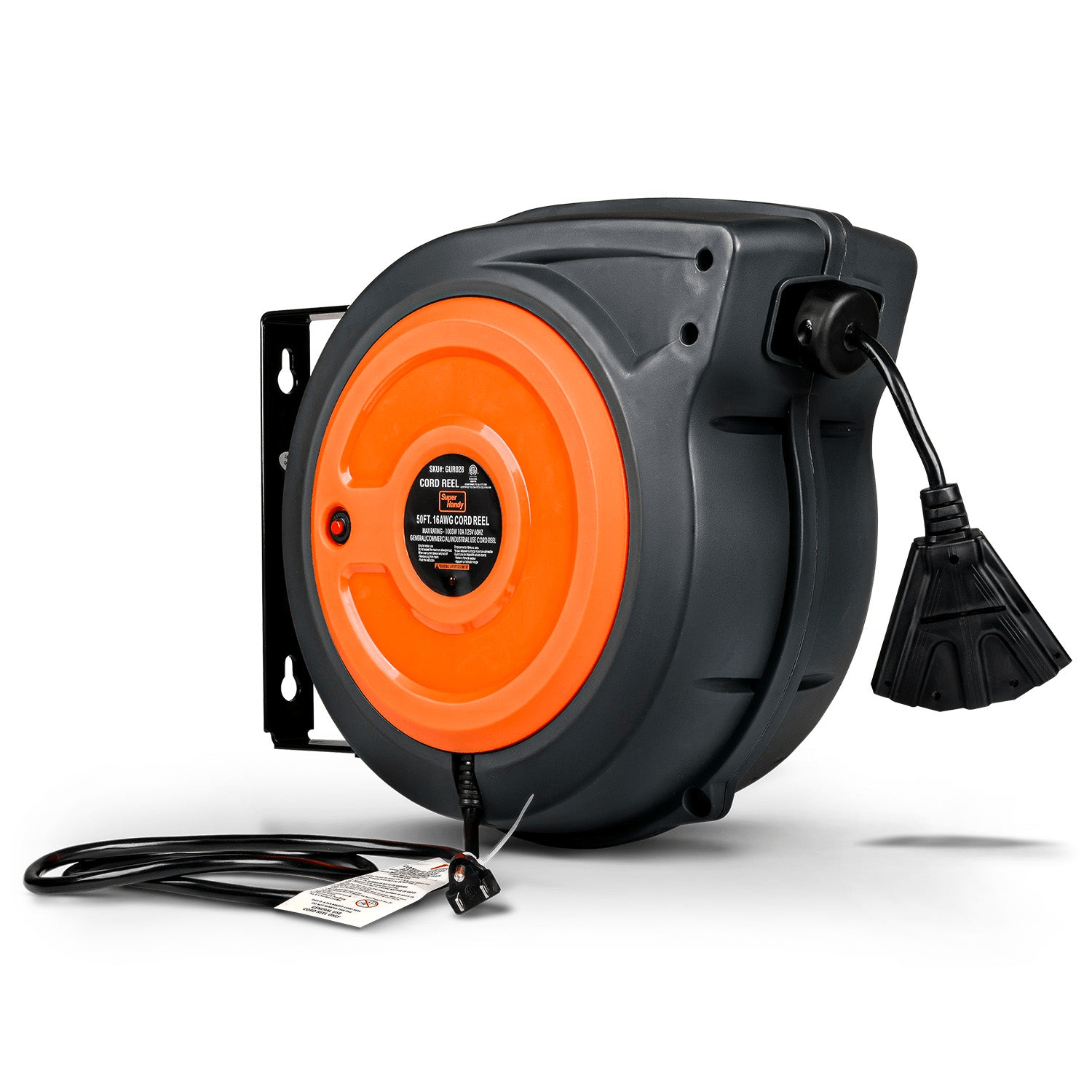 SuperHandy Enclosed Extension Cord Reel - 16AWG, 50' Ft Cord Length