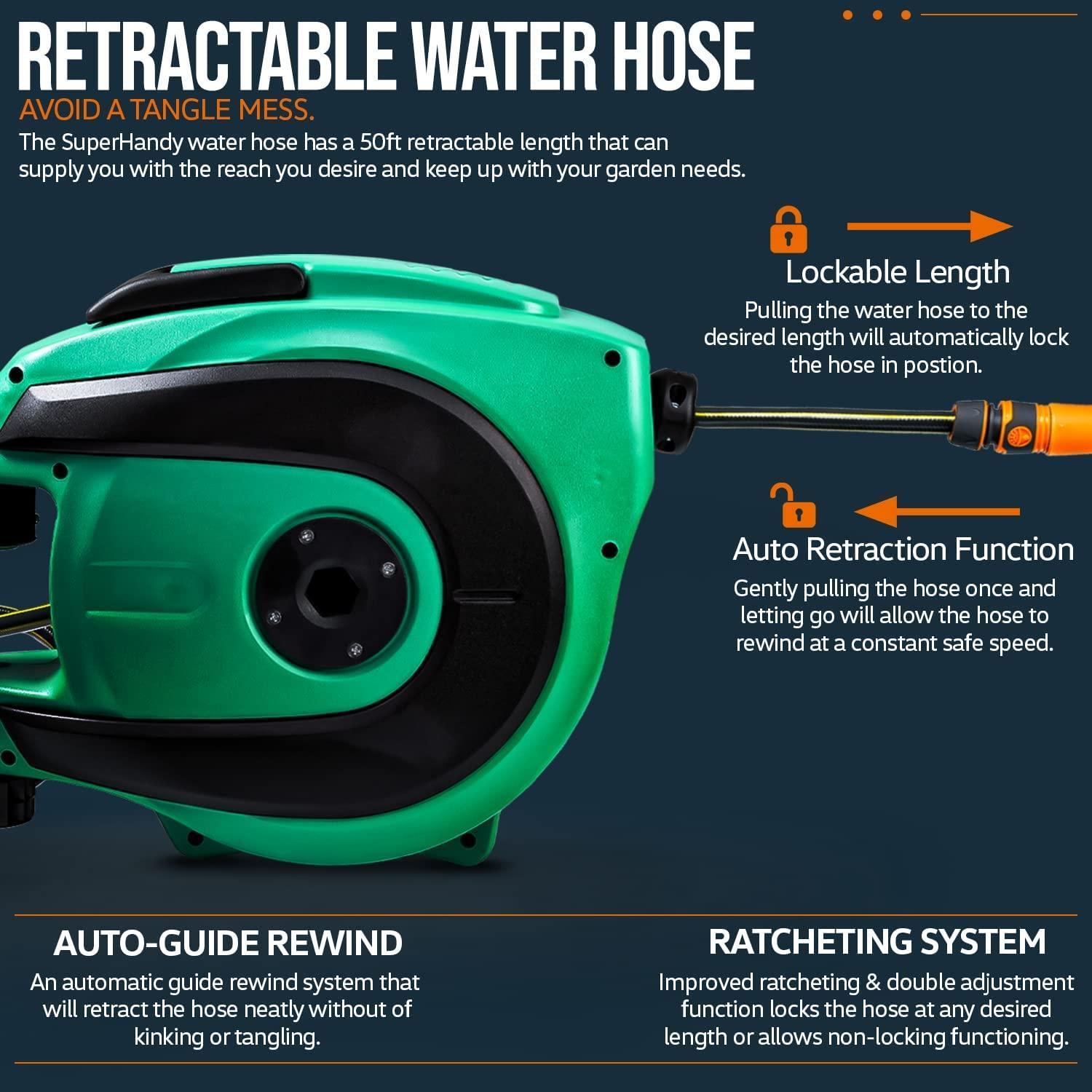 SuperHandy Mountable Retractable Water Hose Reel - 1/2 x 50' ft, 3/4 Female Threaded Connection