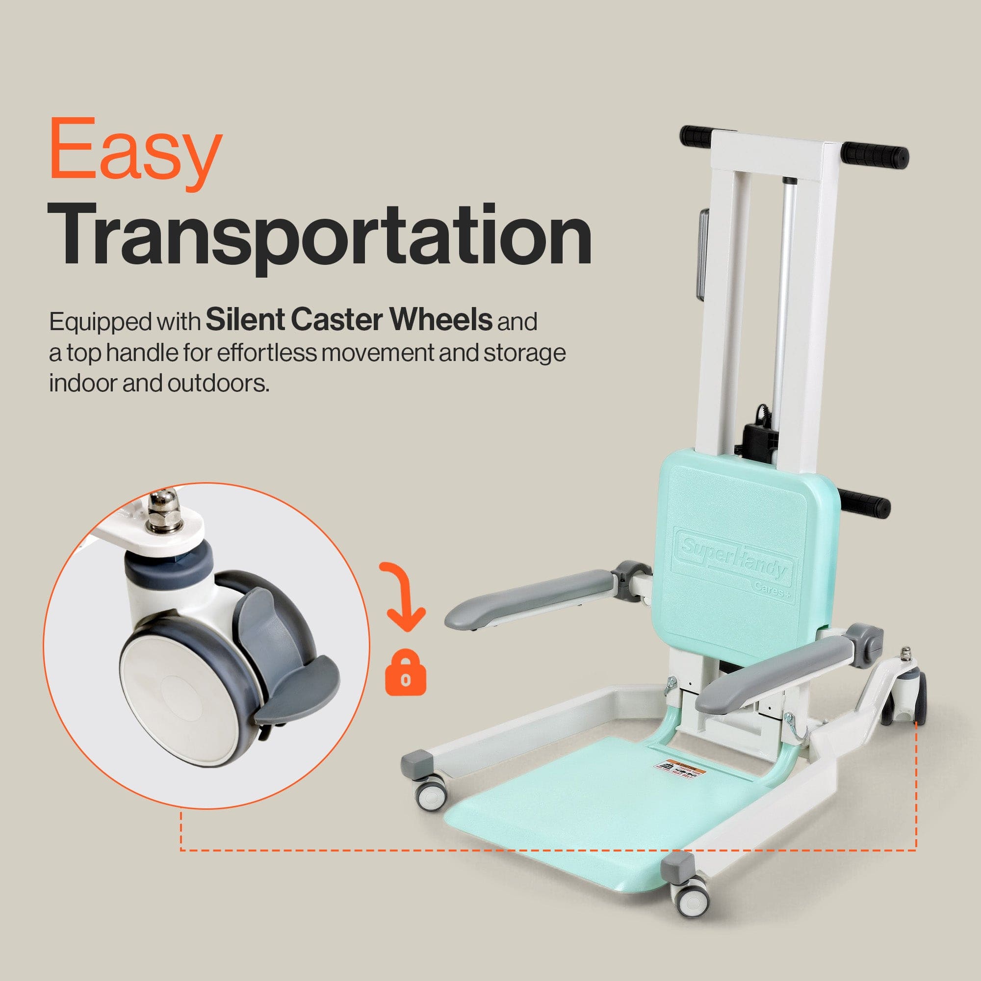 SuperHandy GoRise TX Electric Patient Transfer Lift – 500 lb Capacity, Portable Floor-to-Stand Design with Ergonomic Features and Maneuverable Front Caster Wheels for Easy Storage