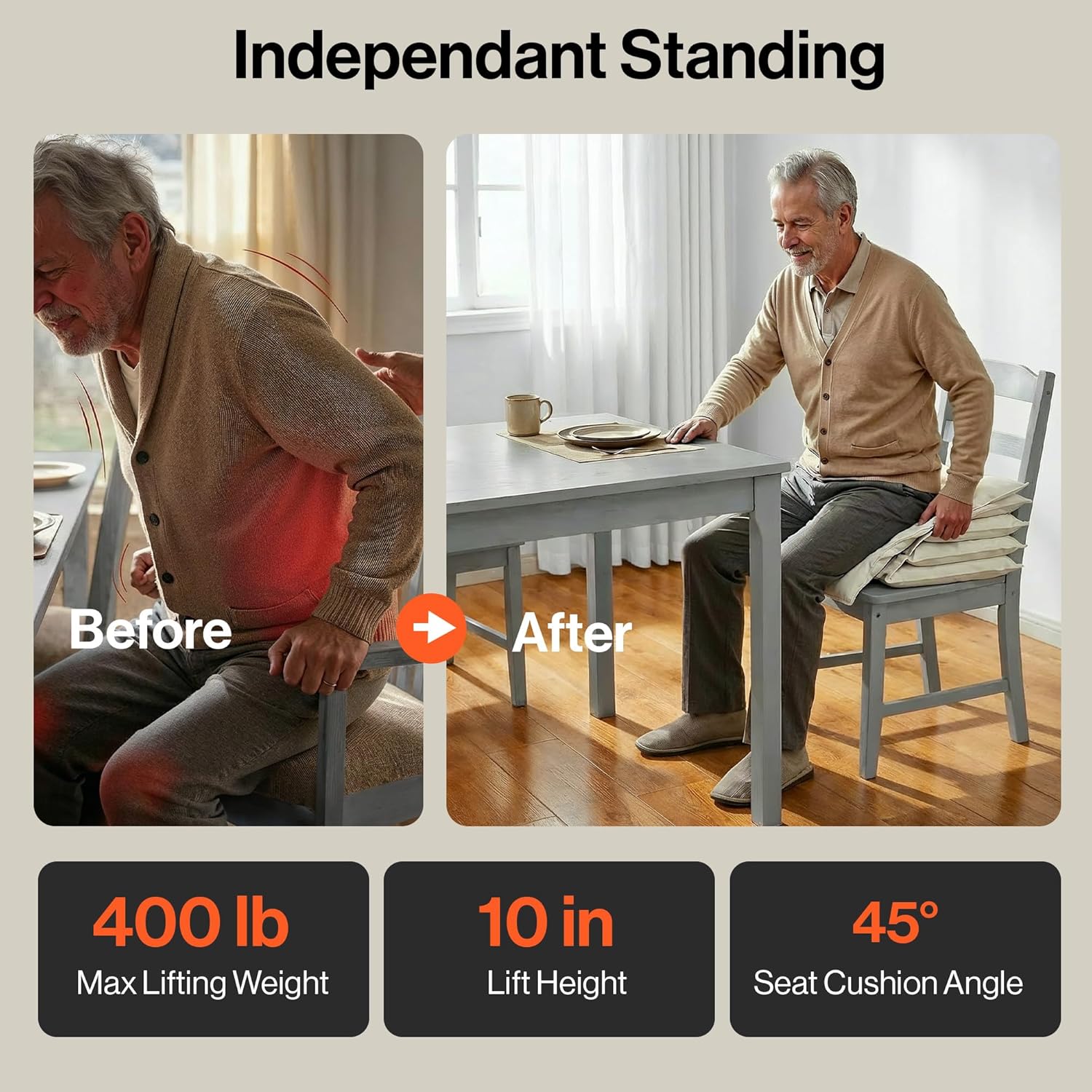 SuperHandy - Outdoor Tools & Mobility Electric Seat Lift Assist Cushion for Elderly, Battery Powered Lifting Device, Air Cushion Mode