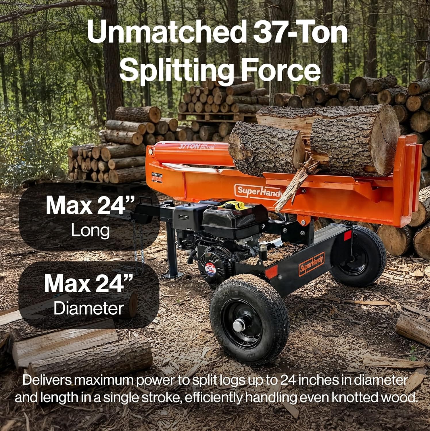 SuperHandy - Outdoor Tools & Mobility Superhandy 37 Ton 389 cc Gas Powered Log Splitter w/Vertical/Horizontal Operation, Towable with 2'' Ball Coupler