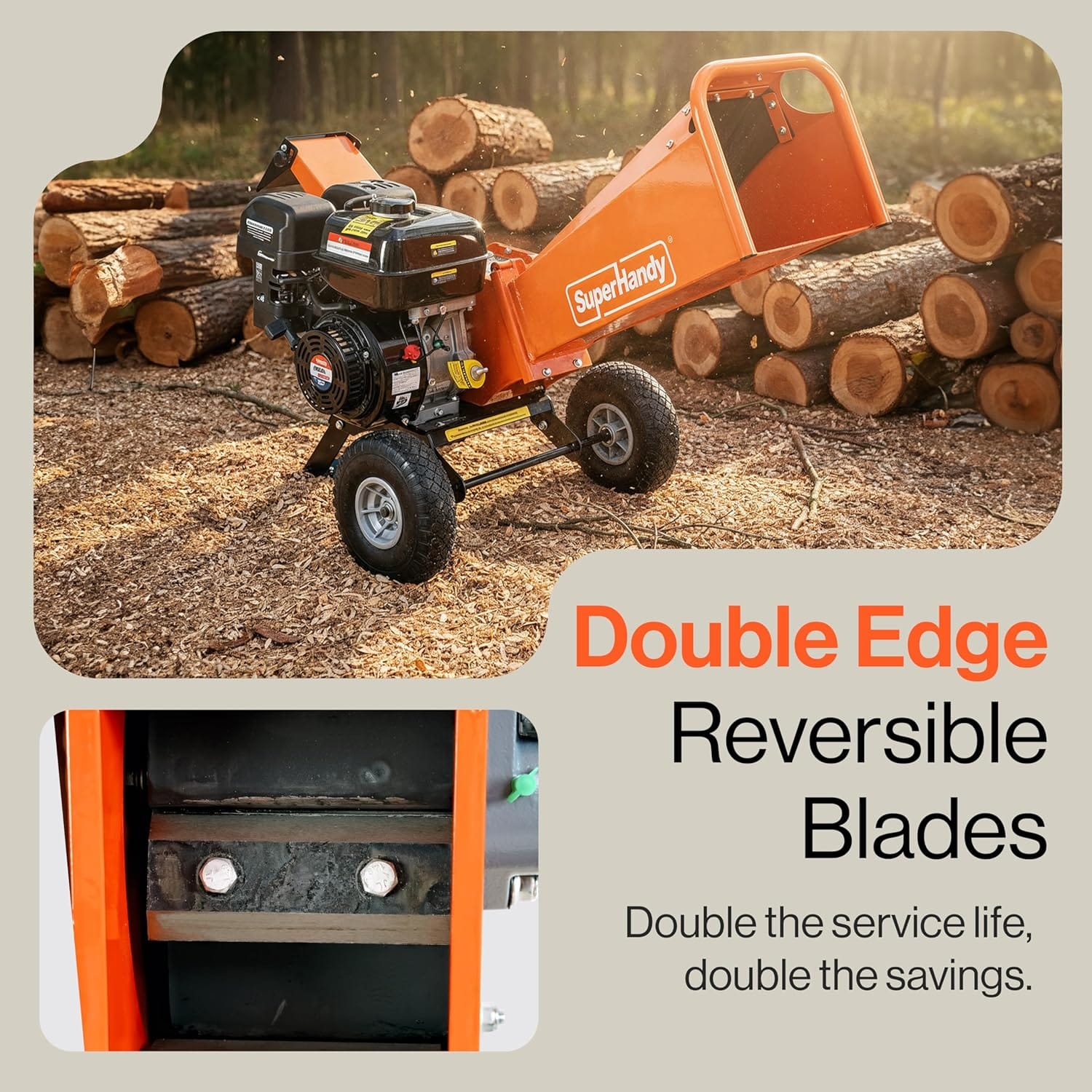 SuperHandy - Outdoor Tools & Mobility SuperHandy 4-Inch Wood Chipper Shredder Mulcher – 9HP Gas-Powered Heavy Duty Chipping Machine