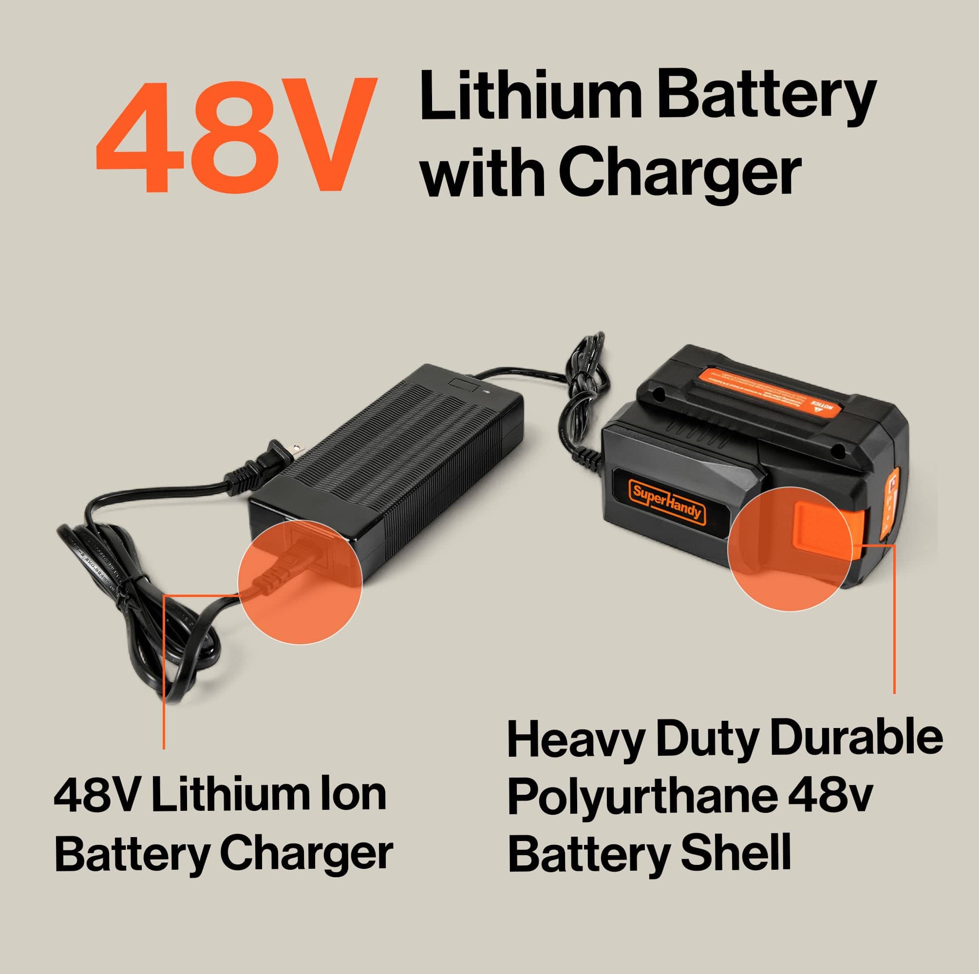 SuperHandy - Outdoor Tools & Mobility SuperHandy 48V 2Ah Battery with Charger , Fast Charging, Impact-Resistant Case – Compatible with Mobility Scooters, Augers, and More