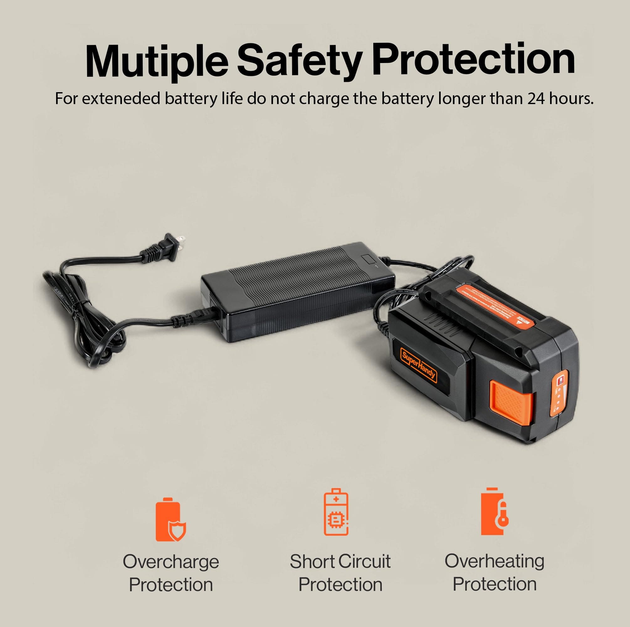 SuperHandy - Outdoor Tools & Mobility SuperHandy 48V 2Ah Battery with Charger , Fast Charging, Impact-Resistant Case – Compatible with Mobility Scooters, Augers, and More