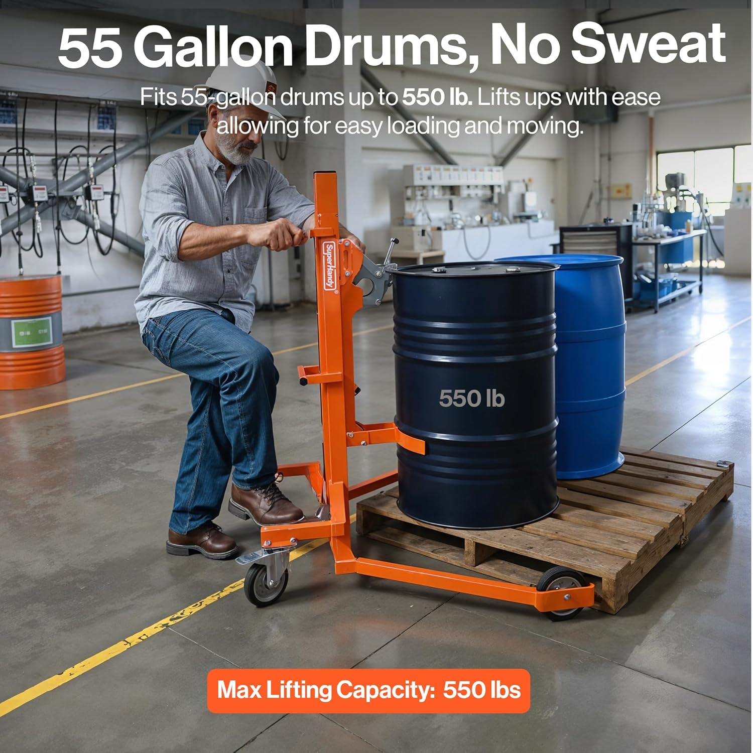 SuperHandy - Outdoor Tools & Mobility SuperHandy Hydraulic Drum Lift - 550 LB Capacity Barrel Handler for 55-Gallon Drums