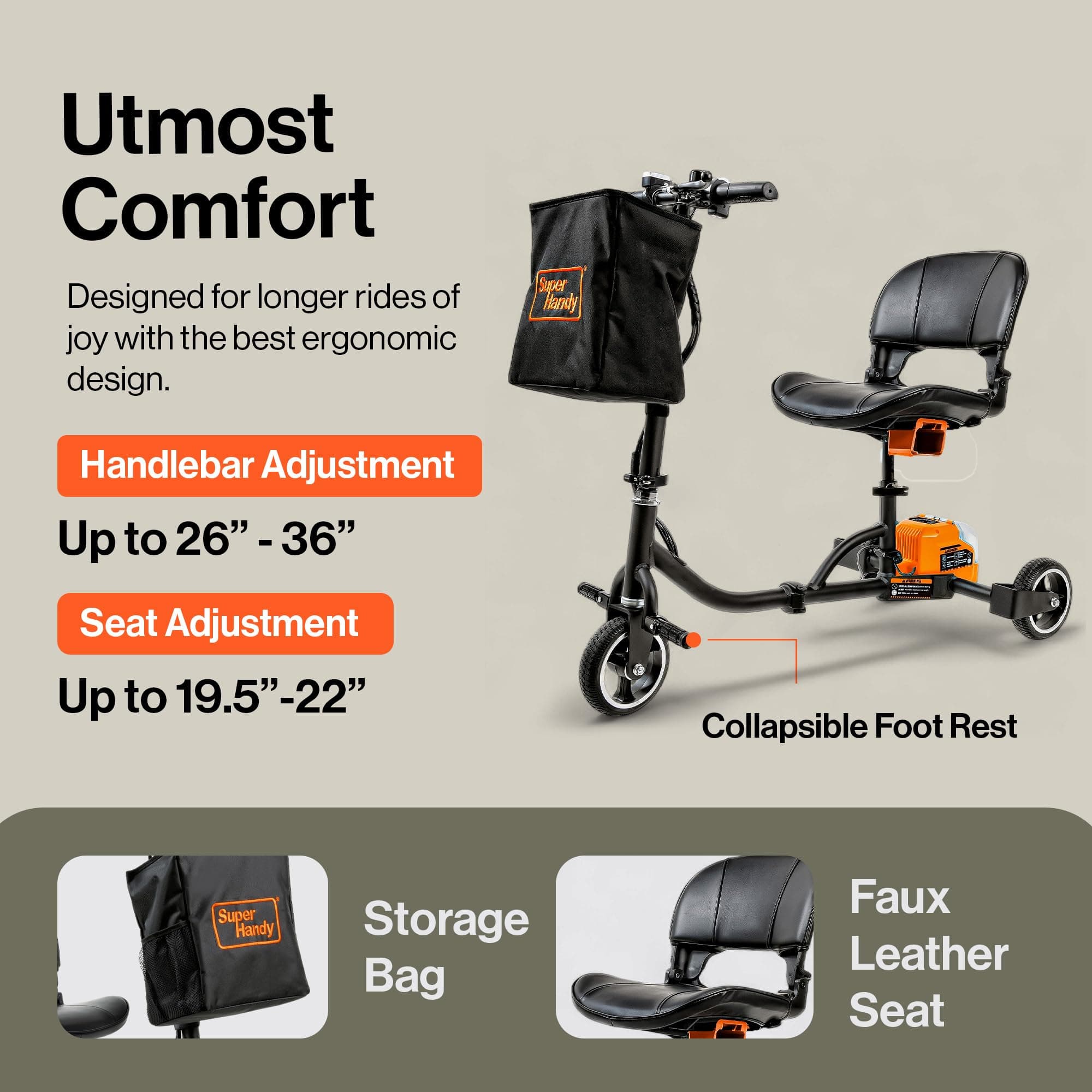 SuperHandy - Outdoor Tools & Mobility SuperHandy Passport Mobility Scooter for Adults - Foldable, 3 Wheel, Airline Travel Friendly - 13 Mile Range, 48V 2Ah Li-Ion Swappable Battery System (1 Li-Ion Battery)