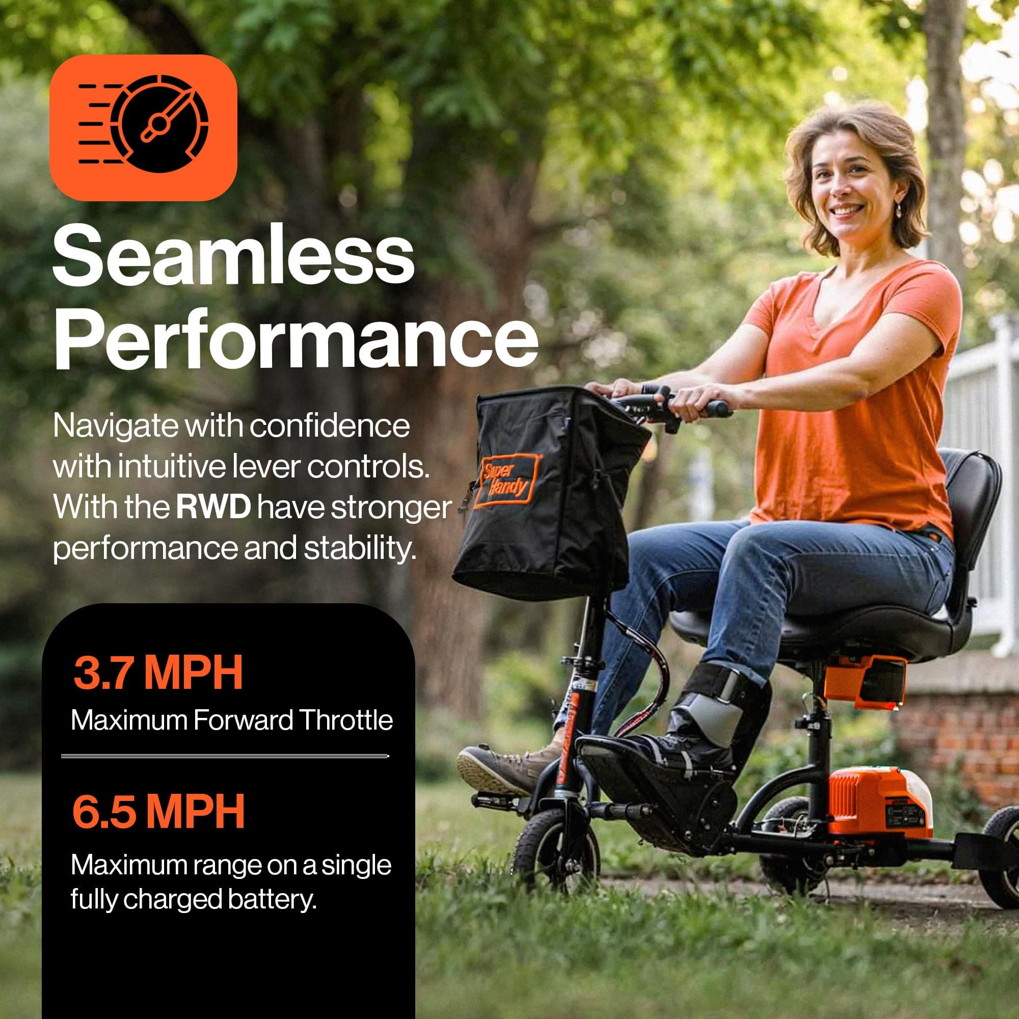 SuperHandy - Outdoor Tools & Mobility SuperHandy Passport Mobility Scooter for Adults - Foldable, 3 Wheel, Airline Travel Friendly - 13 Mile Range, 48V 2Ah Li-Ion Swappable Battery System (1 Li-Ion Battery)