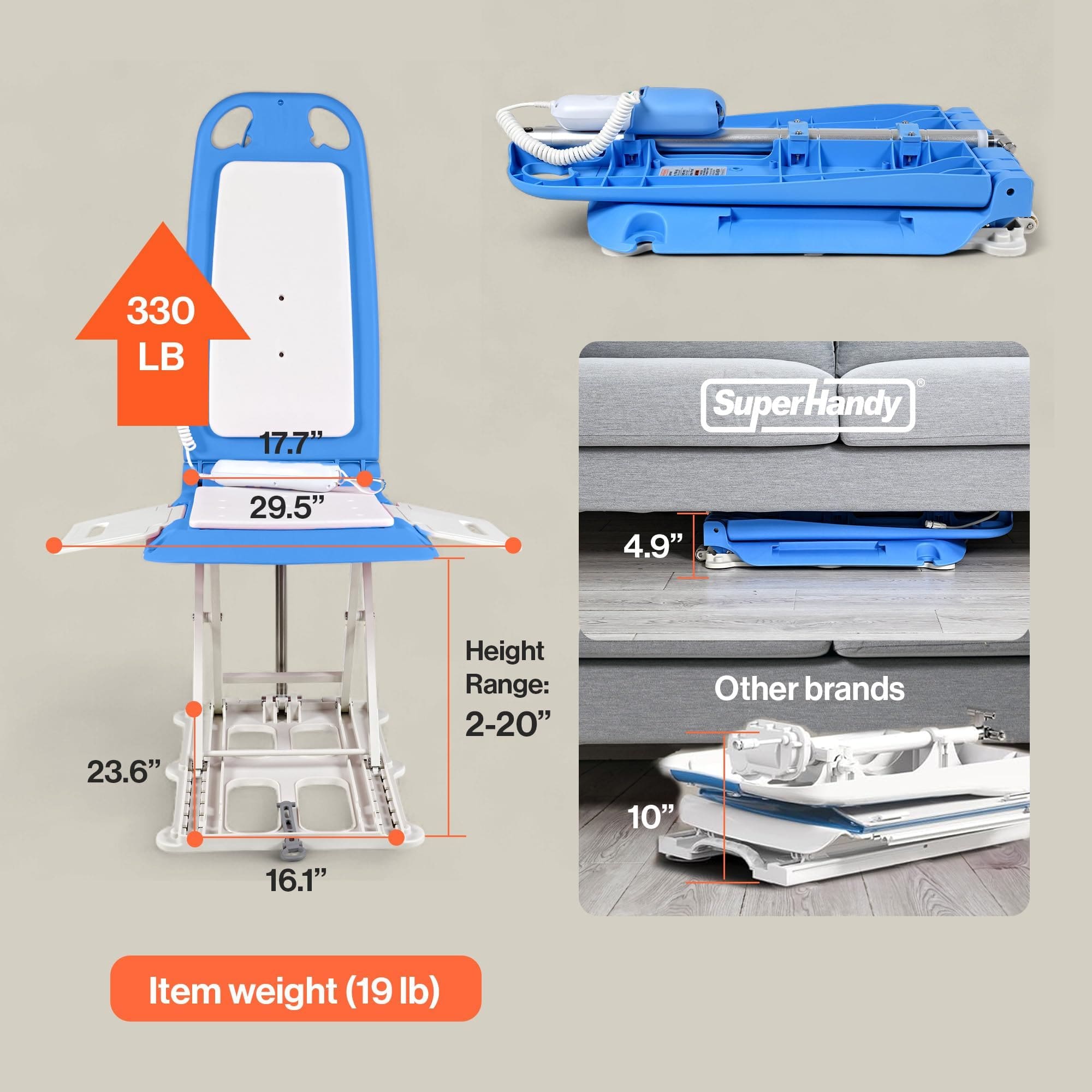 SuperHandy Portable Floor & Bath Liftwith Removable Panels (Spa